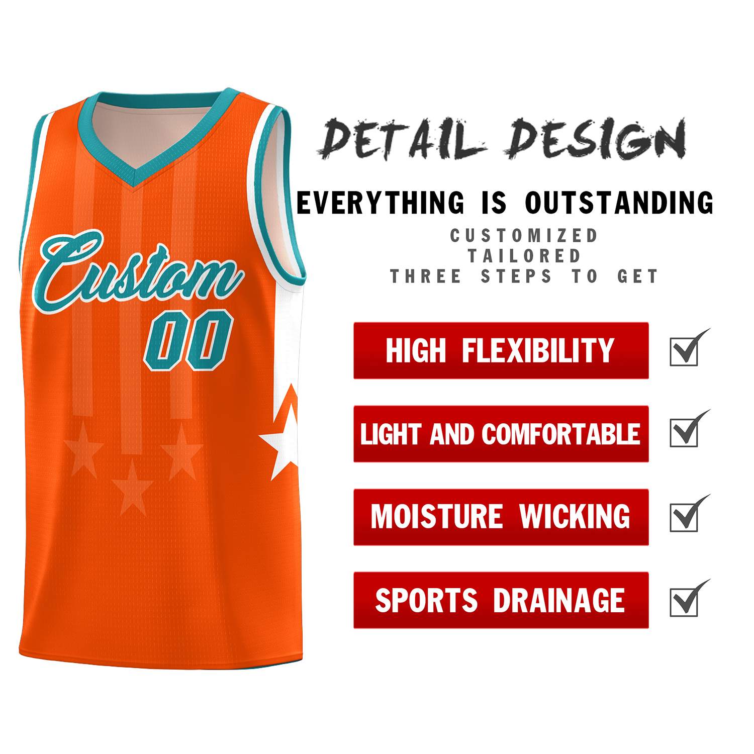 Custom Orange Aqua and White Gradient Star Graffiti Pattern Sports Uniform Basketball Jersey