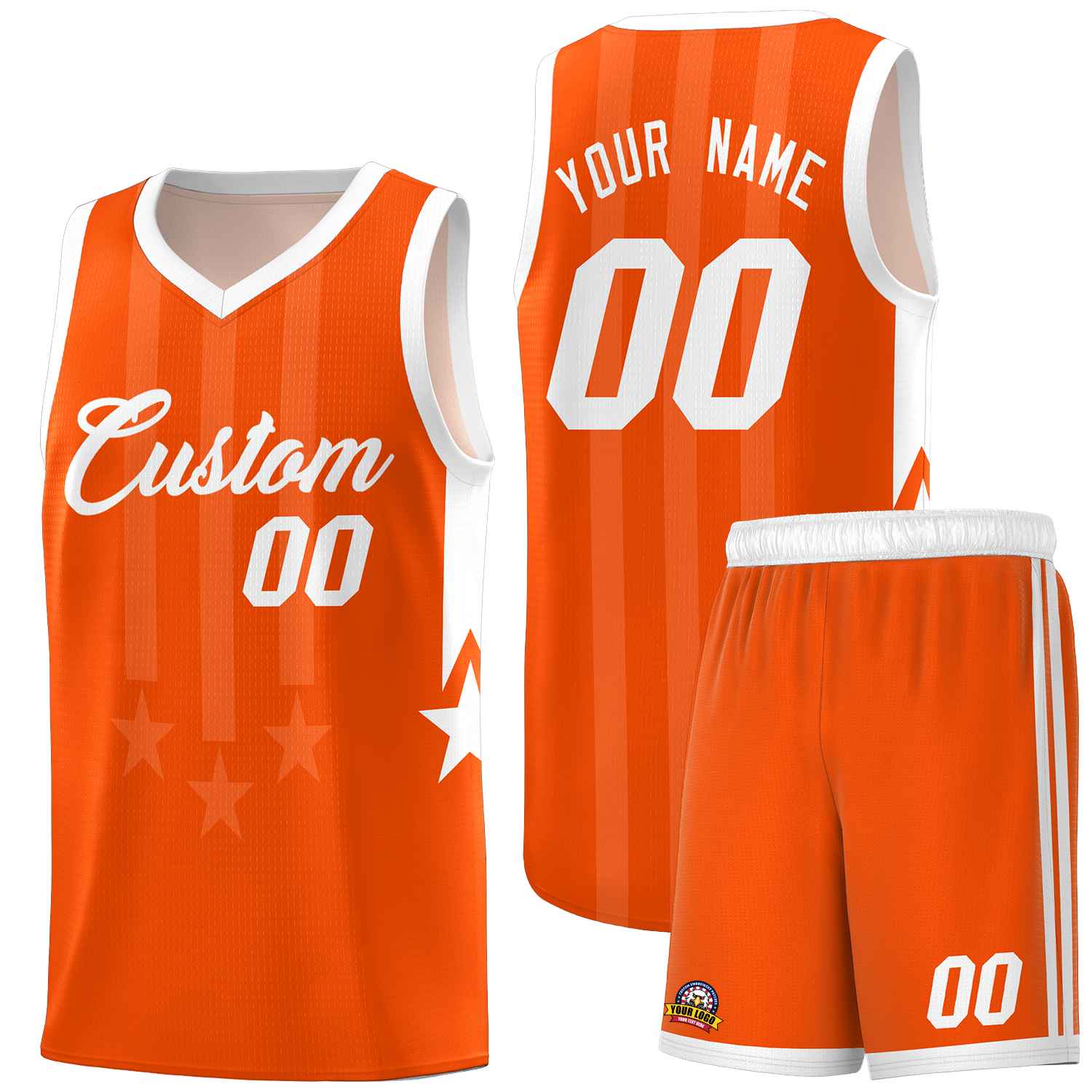 Custom Orange White and White Gradient Star Graffiti Pattern Sports Uniform Basketball Jersey