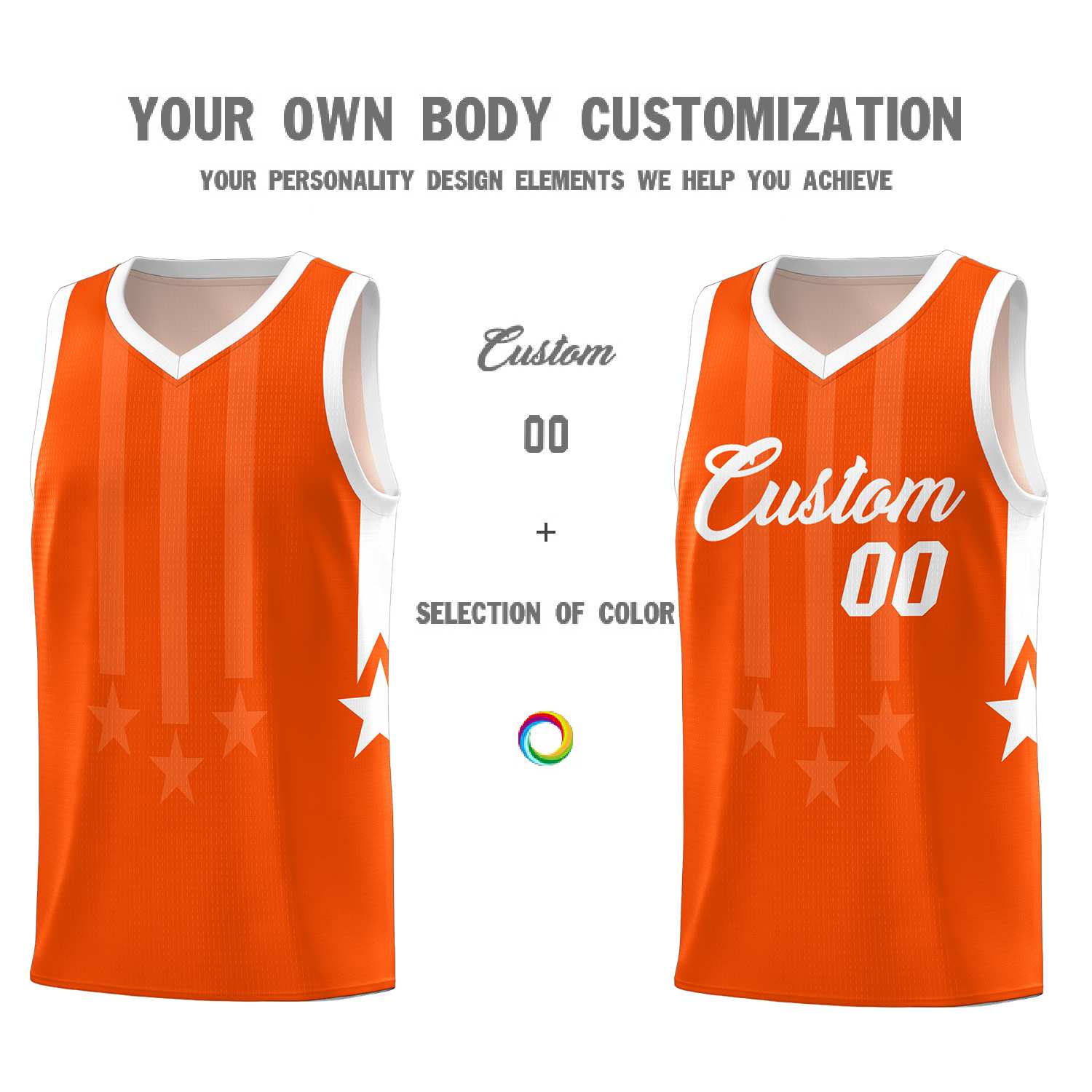 Custom Orange White and White Gradient Star Graffiti Pattern Sports Uniform Basketball Jersey