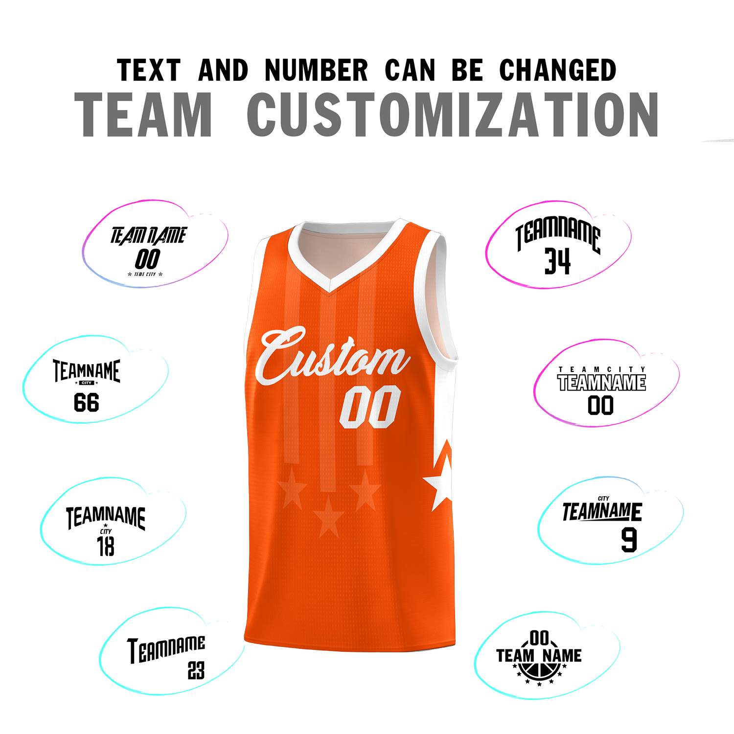 Custom Orange White and White Gradient Star Graffiti Pattern Sports Uniform Basketball Jersey