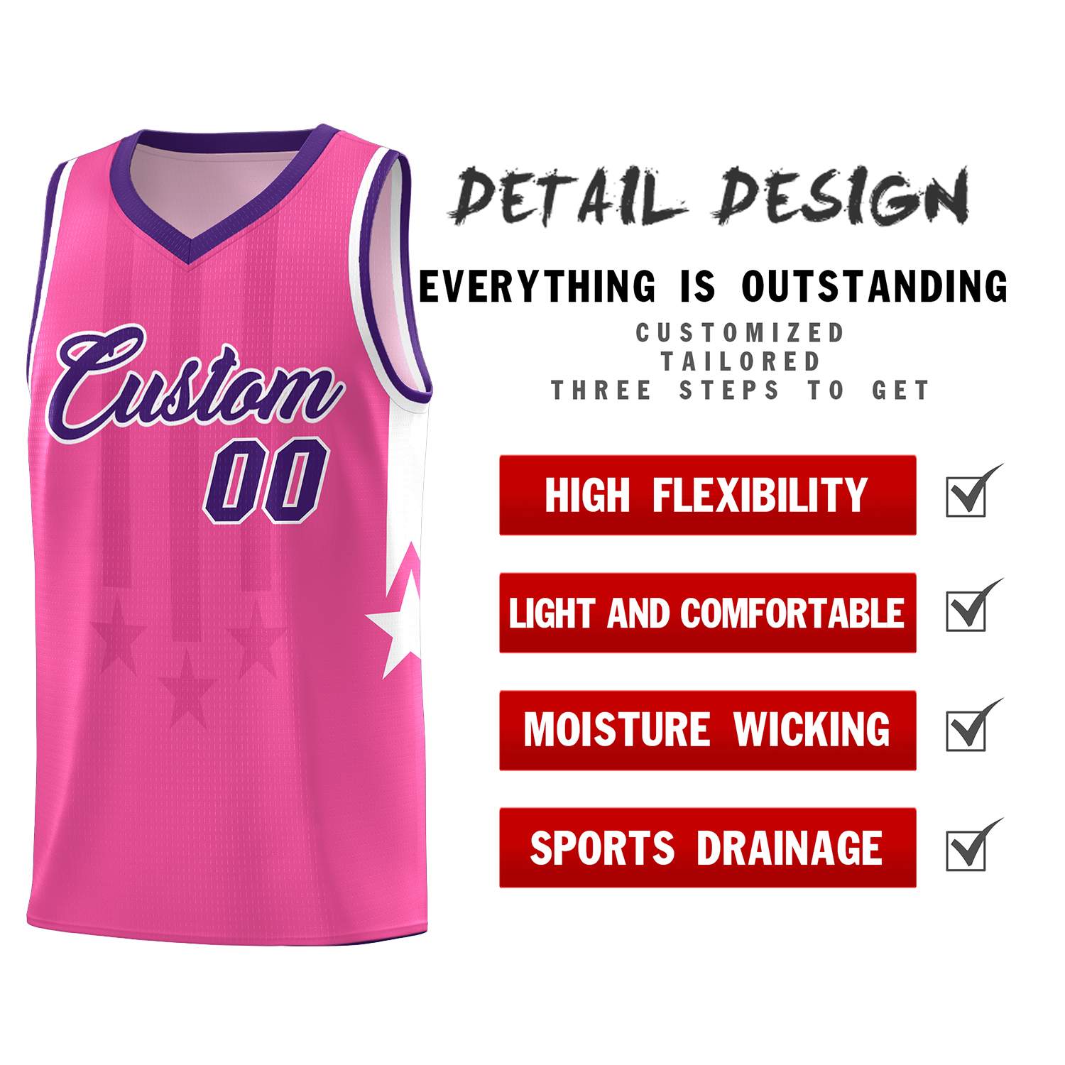Custom Pink Purple and White Gradient Star Graffiti Pattern Sports Uniform Basketball Jersey