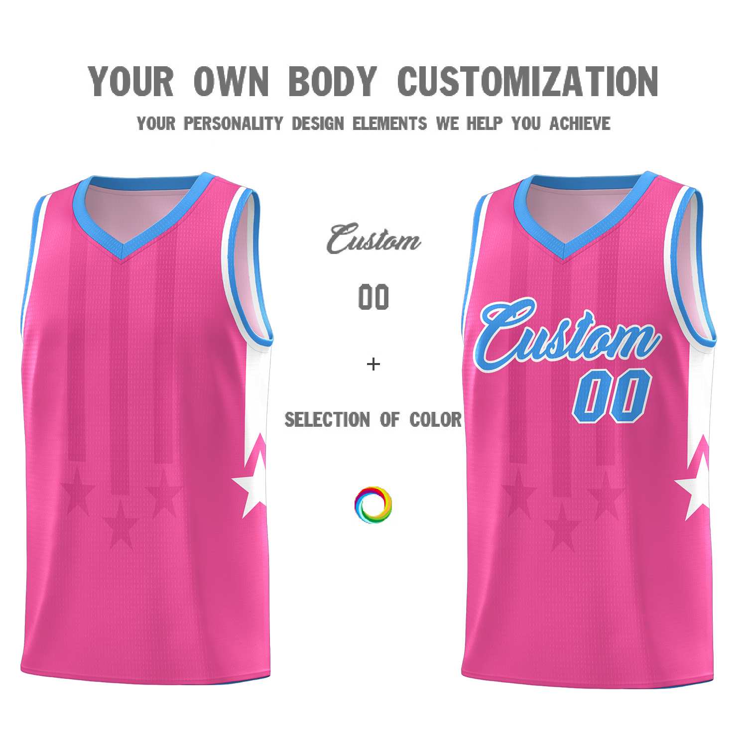 Custom Pink Powder Blue and White Gradient Star Graffiti Pattern Sports Uniform Basketball Jersey