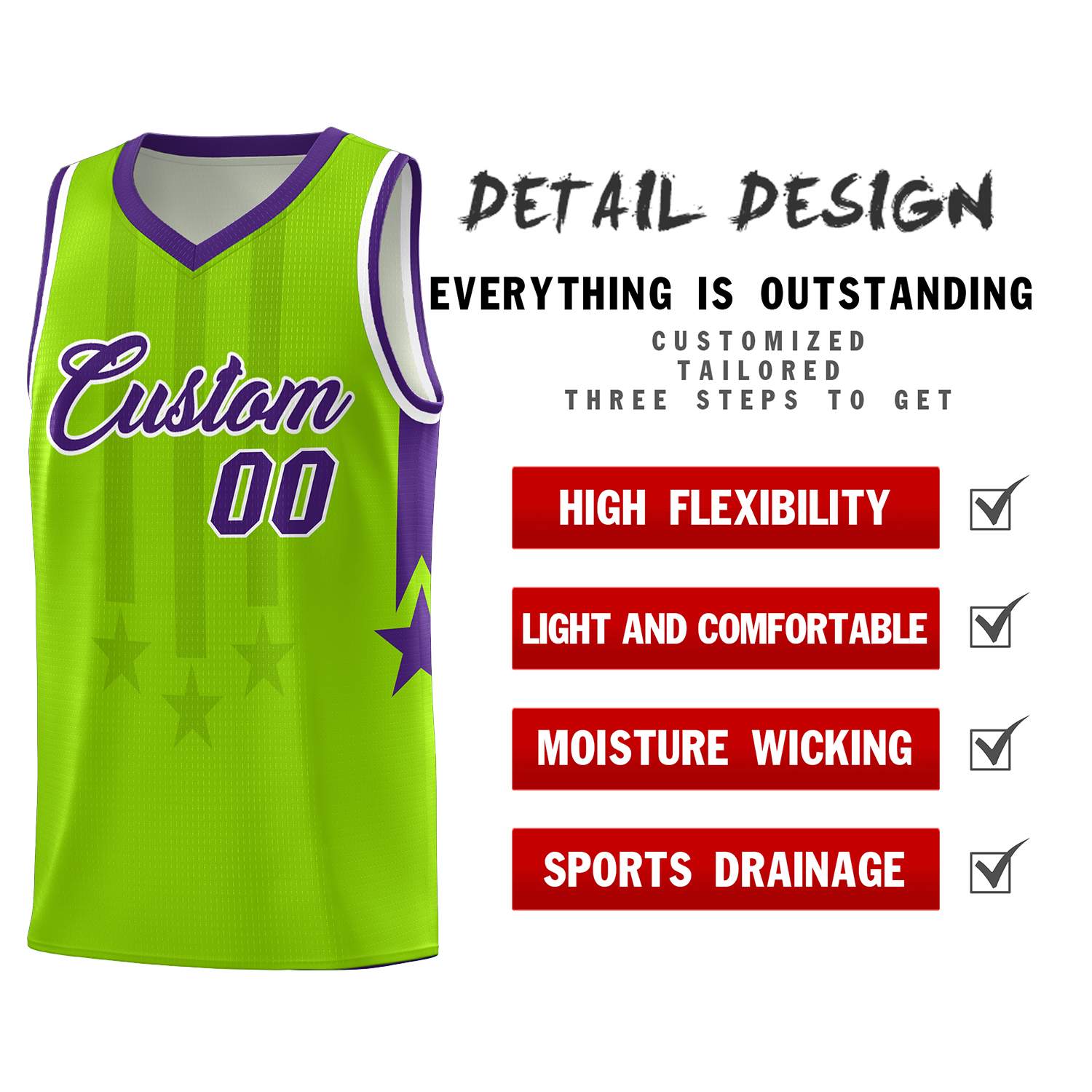 Custom Neon Green Purple and White Gradient Star Graffiti Pattern Sports Uniform Basketball Jersey