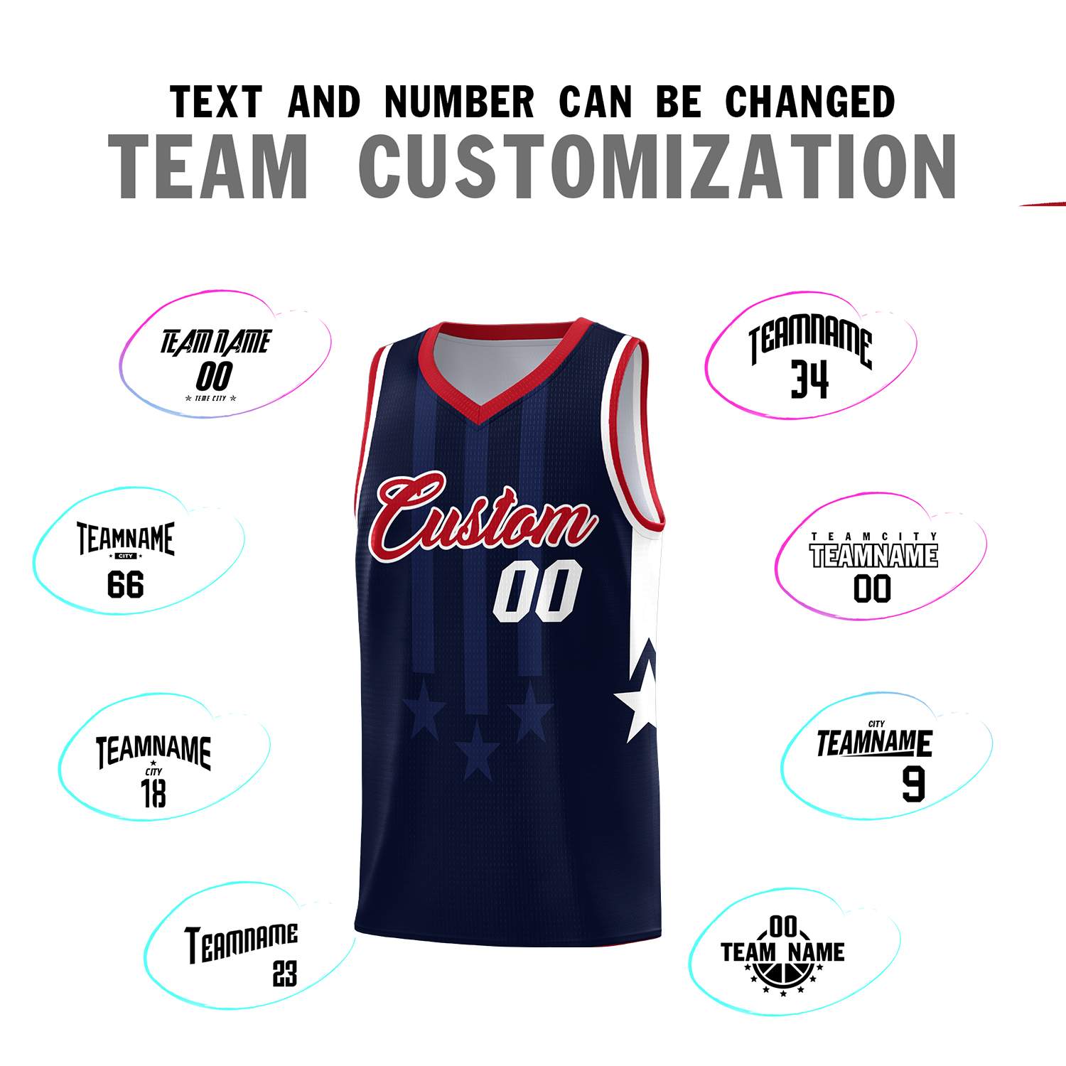 Custom Navy Red and White Gradient Star Graffiti Pattern Sports Uniform Basketball Jersey