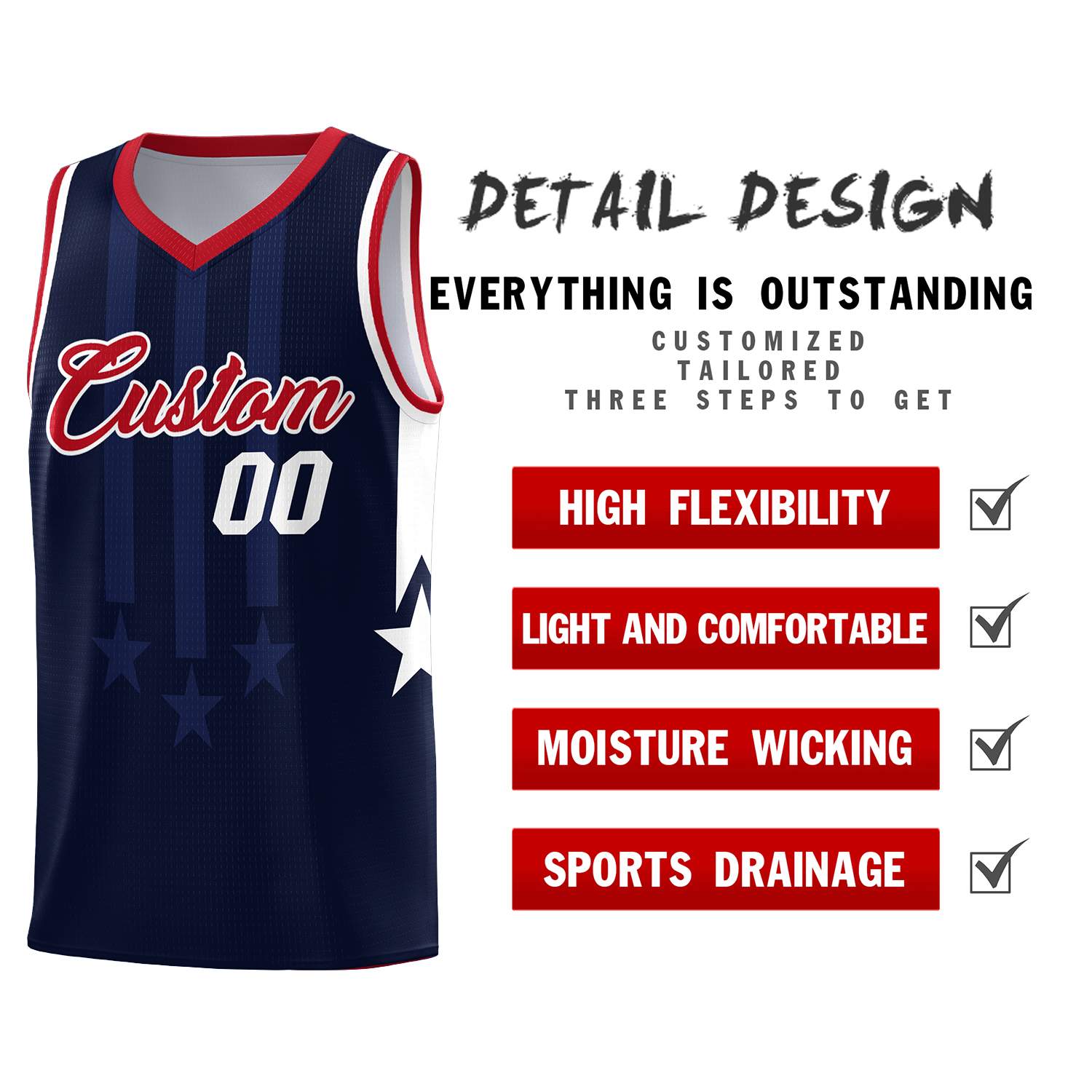 Custom Navy Red and White Gradient Star Graffiti Pattern Sports Uniform Basketball Jersey