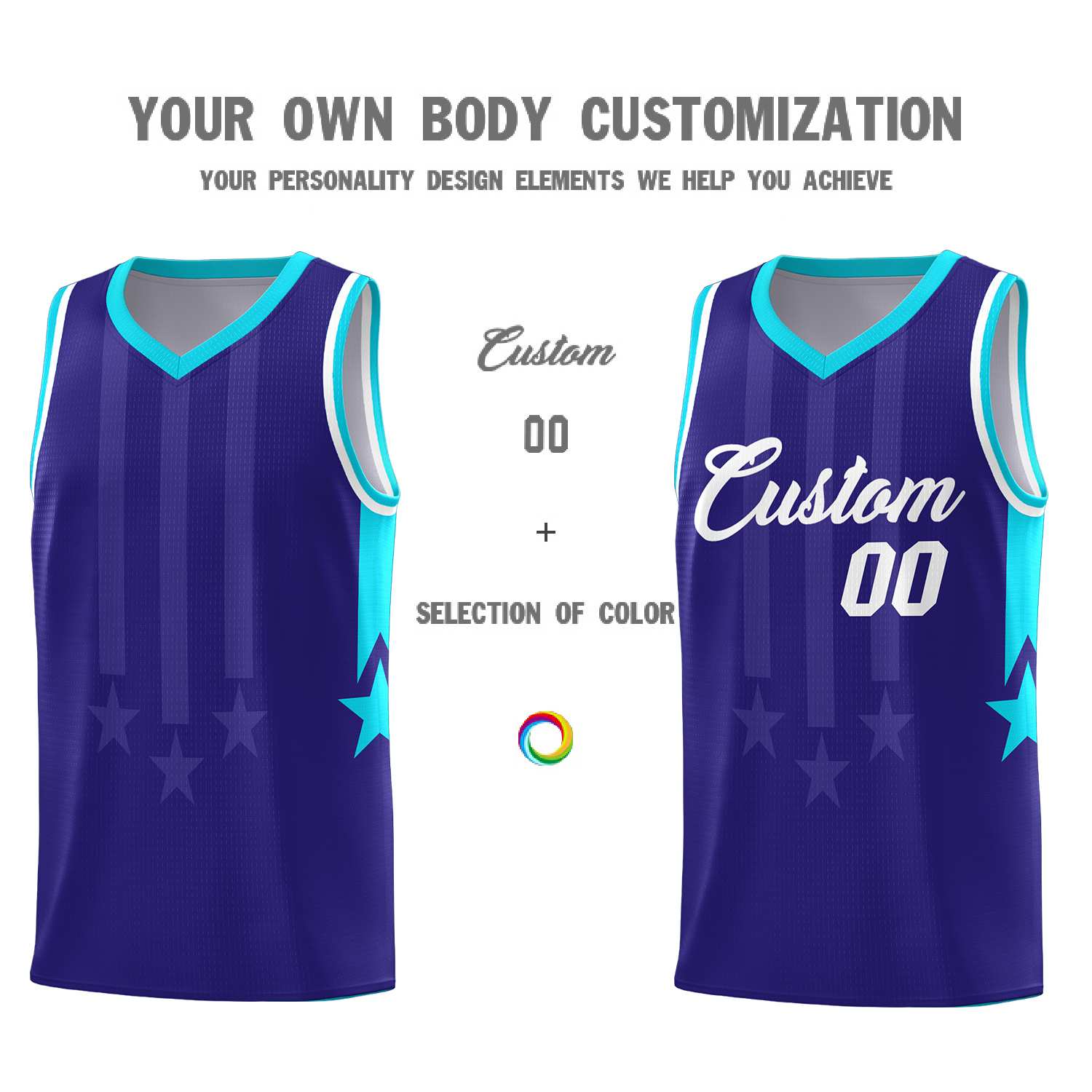 Custom Royal Sky Blue and White Gradient Star Graffiti Pattern Sports Uniform Basketball Jersey