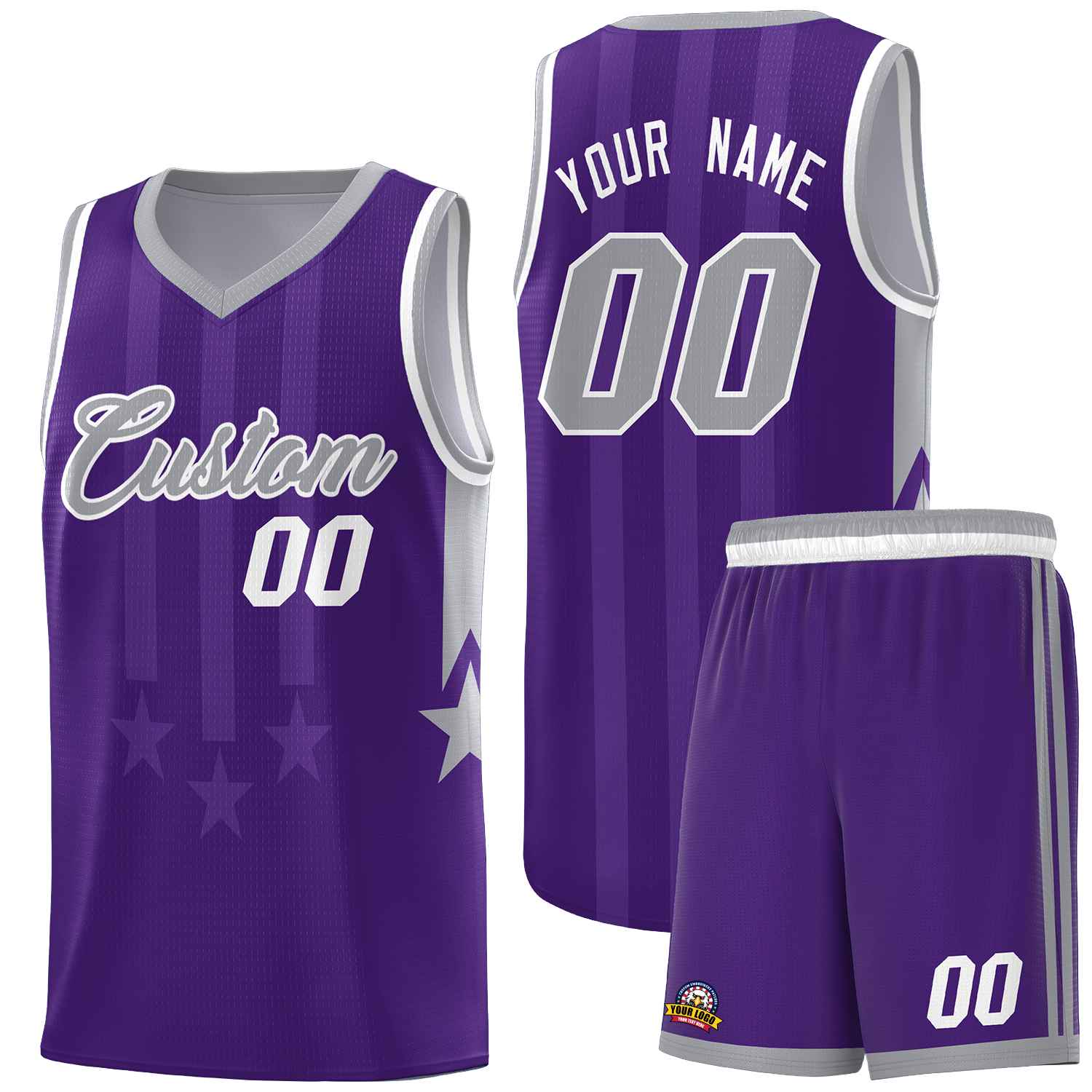 Custom Purple Gray and White Gradient Star Graffiti Pattern Sports Uniform Basketball Jersey
