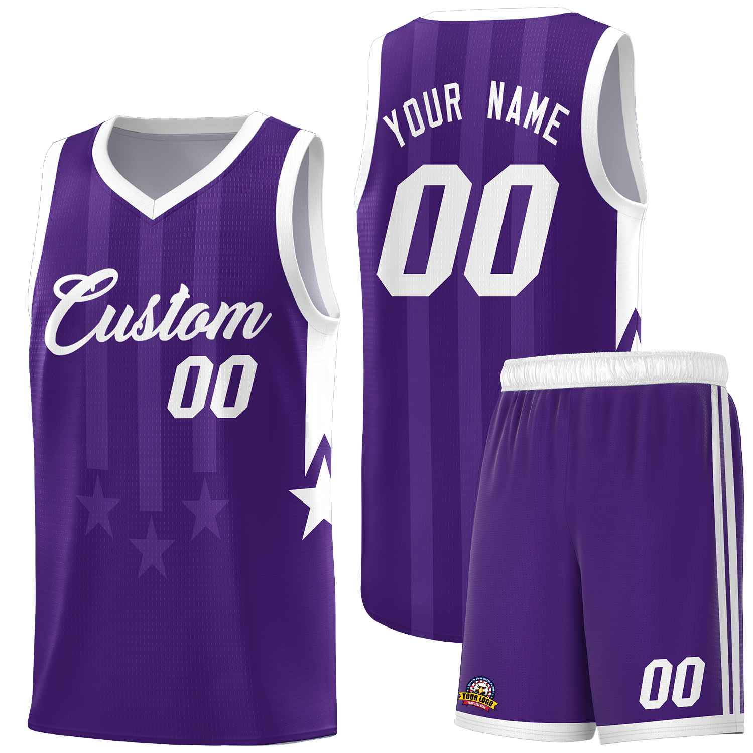 Custom Purple White and White Gradient Star Graffiti Pattern Sports Uniform Basketball Jersey