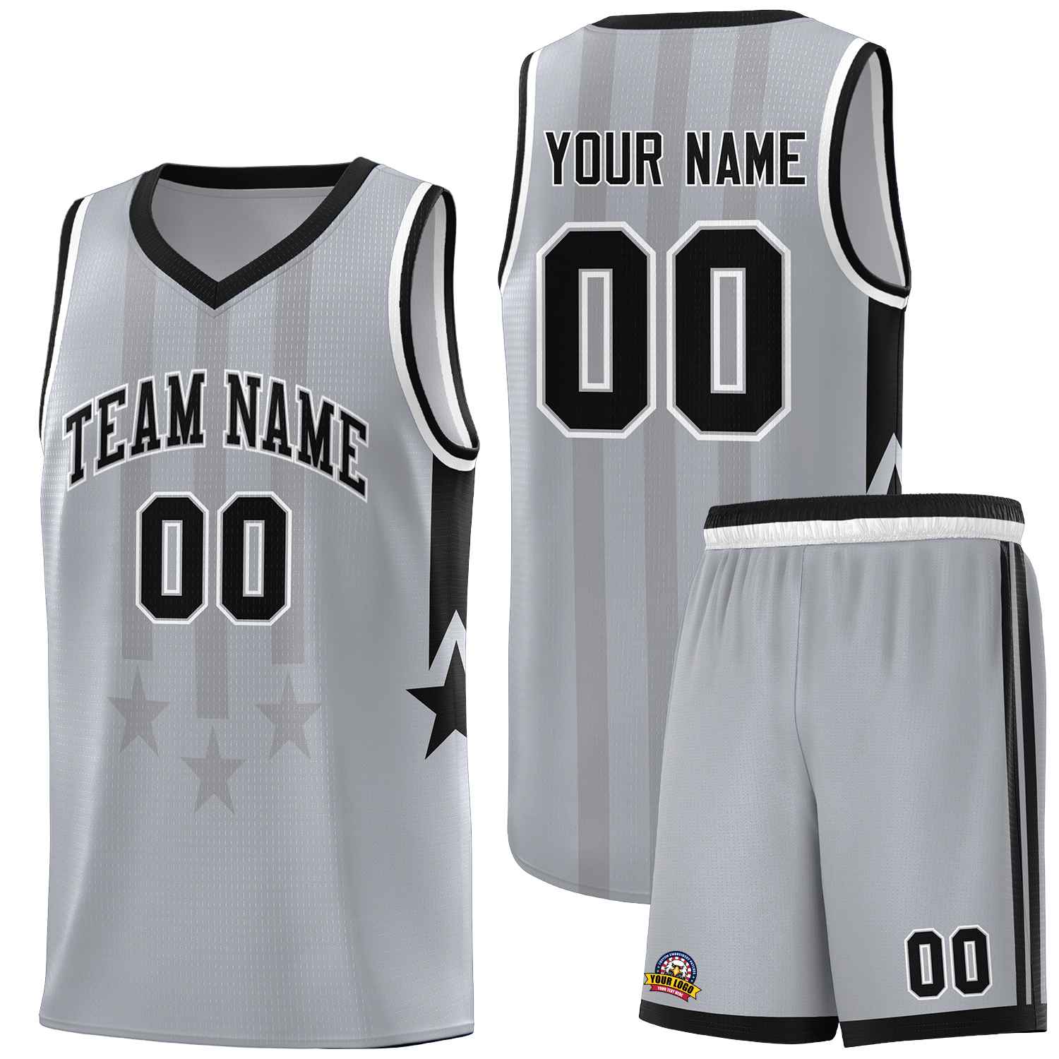 Custom Gray Black and White Gradient Star Graffiti Pattern Sports Uniform Basketball Jersey