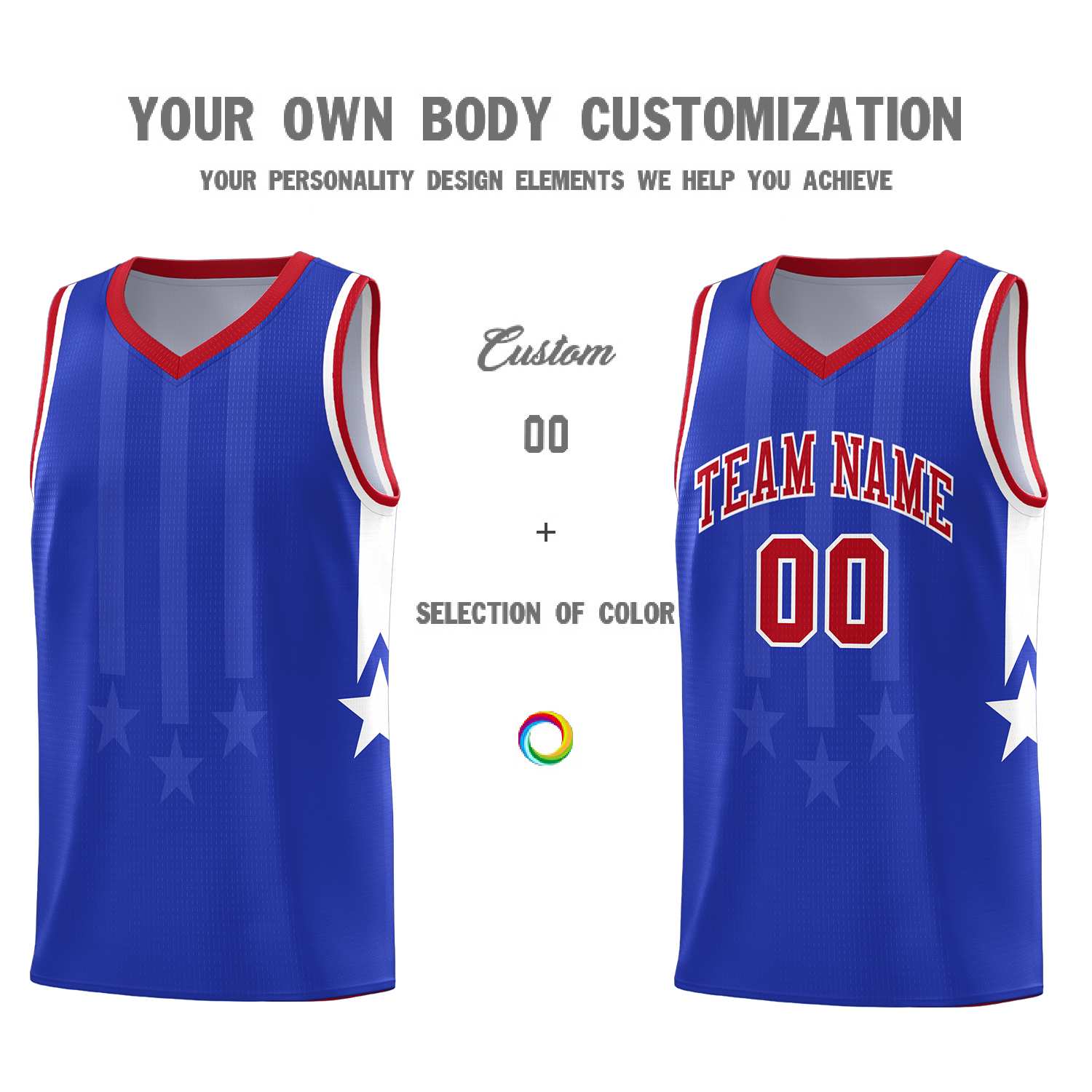 Custom Royal Red and White Gradient Star Graffiti Pattern Sports Uniform Basketball Jersey