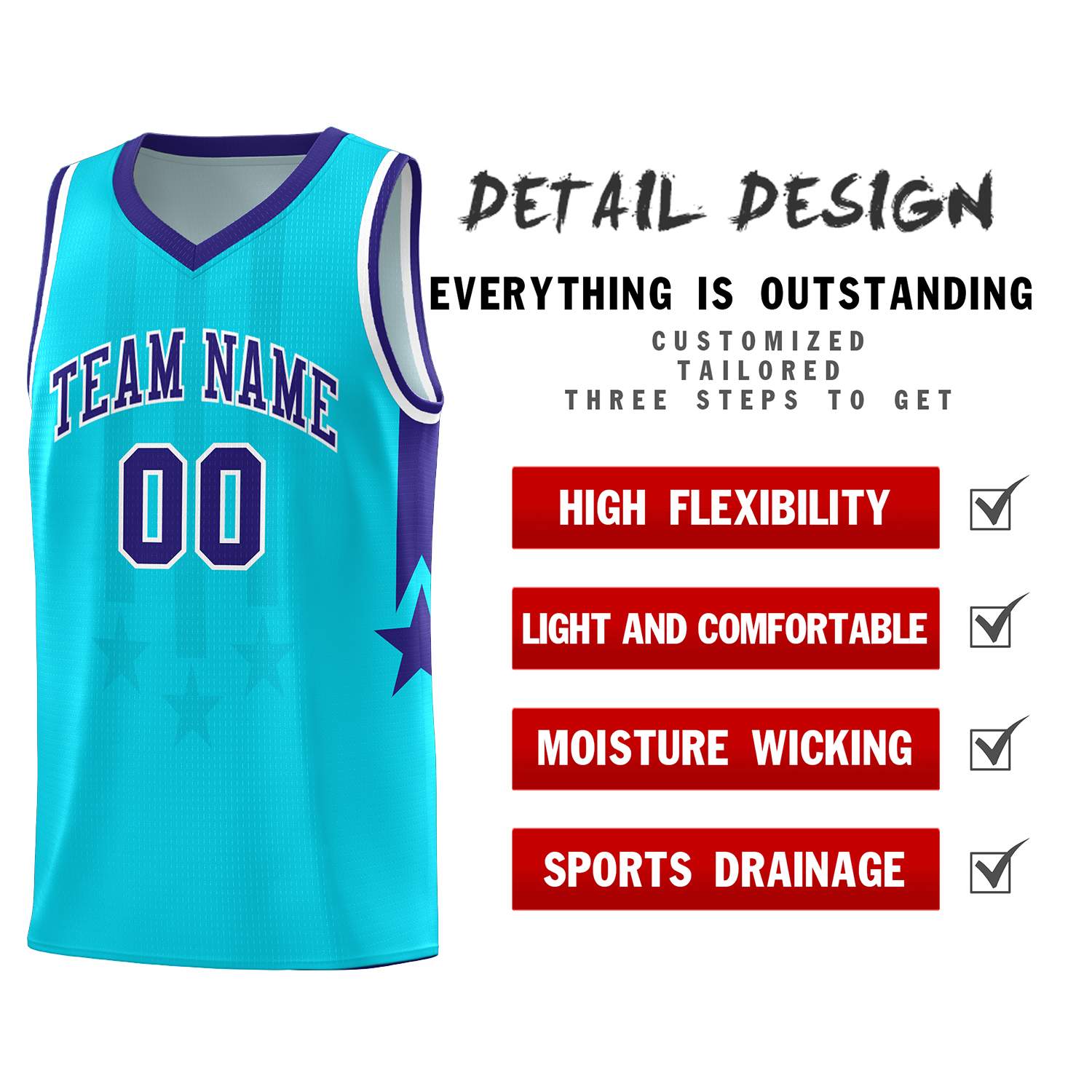Custom Sky Blue Purple and White Gradient Star Graffiti Pattern Sports Uniform Basketball Jersey