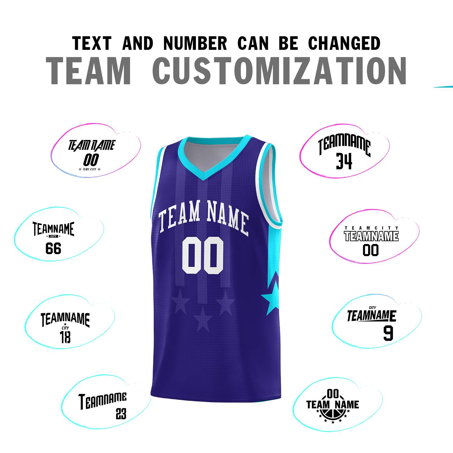 Custom Royal Sky Blue and White Gradient Star Graffiti Pattern Sports Uniform Basketball Jersey