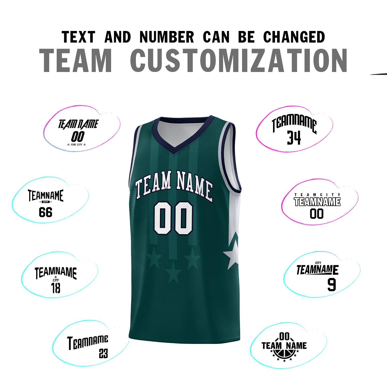Custom Midnight Green Navy and Gray Gradient Star Graffiti Pattern Sports Uniform Basketball Jersey