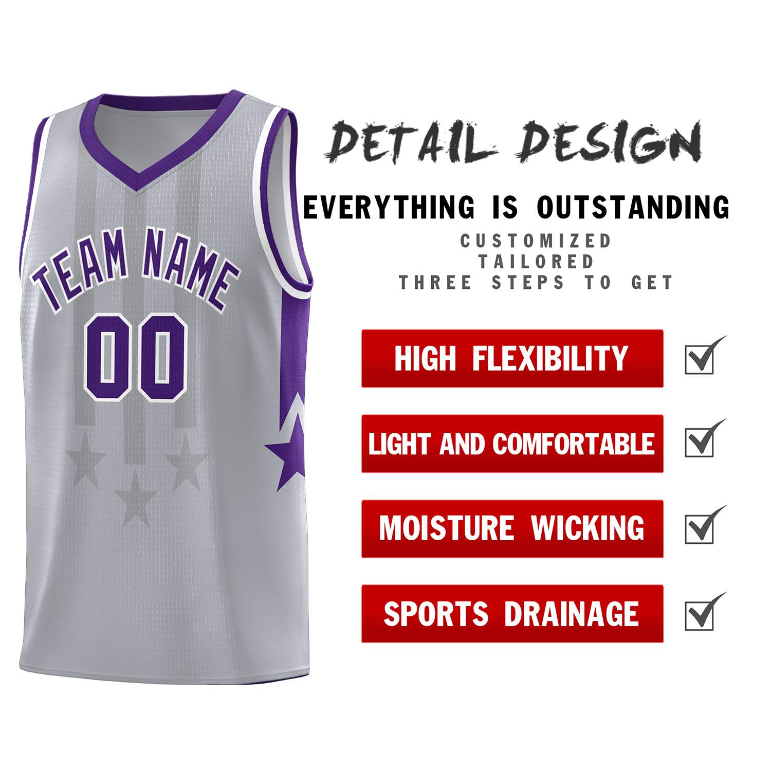 Custom Gray Purple and White Gradient Star Graffiti Pattern Sports Uniform Basketball Jersey