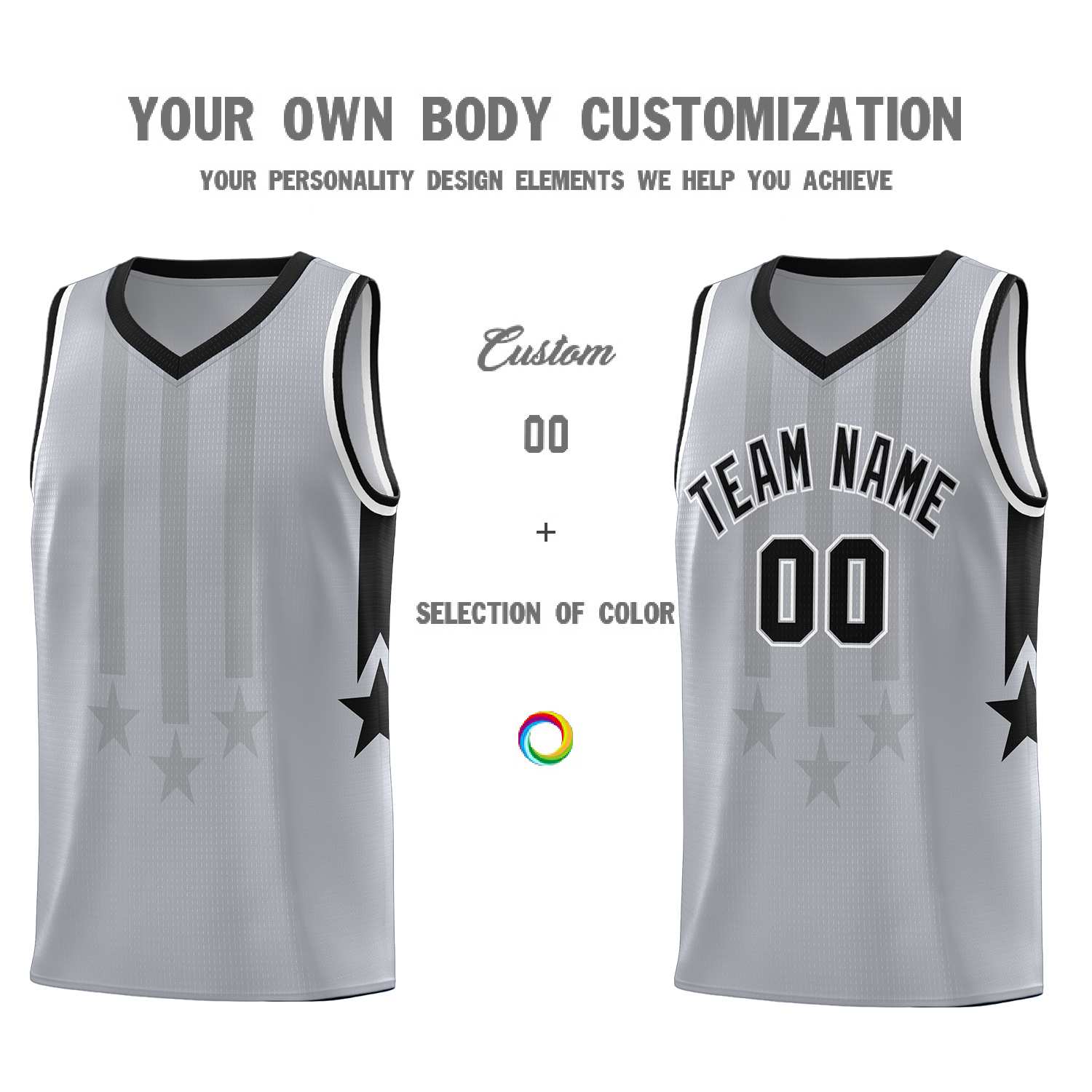 Custom Gray Black and White Gradient Star Graffiti Pattern Sports Uniform Basketball Jersey
