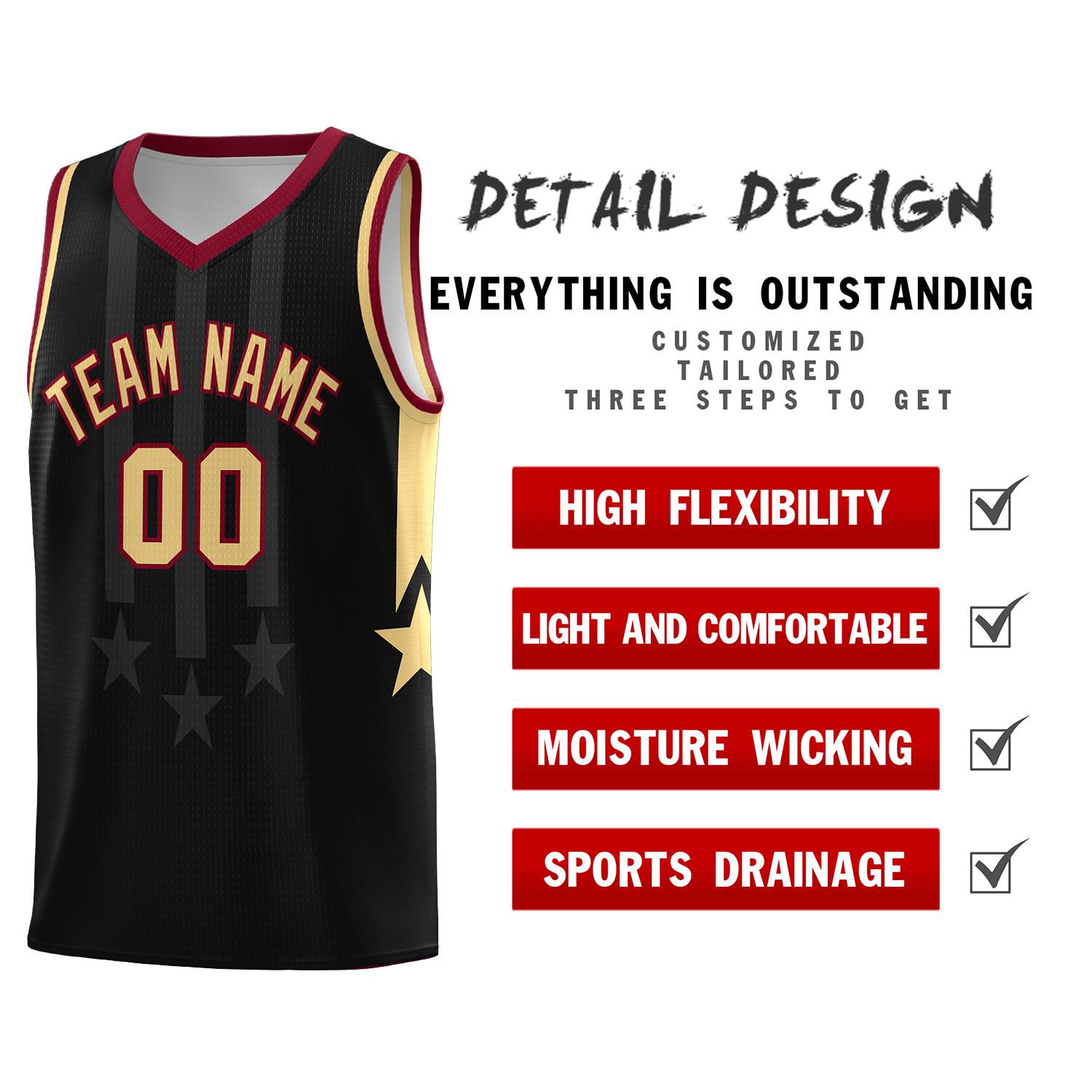 Custom Black Crimson and Khaki Gradient Star Graffiti Pattern Sports Uniform Basketball Jersey