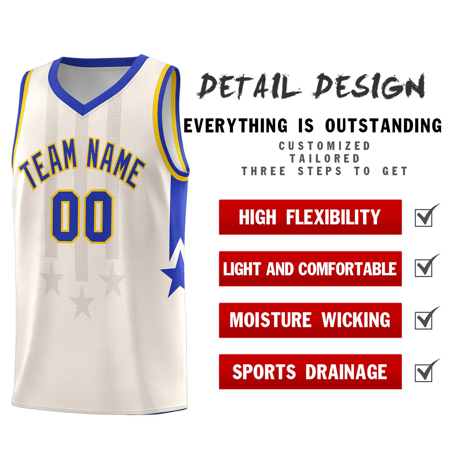 Custom Cream Royal and Gold Gradient Star Graffiti Pattern Sports Uniform Basketball Jersey