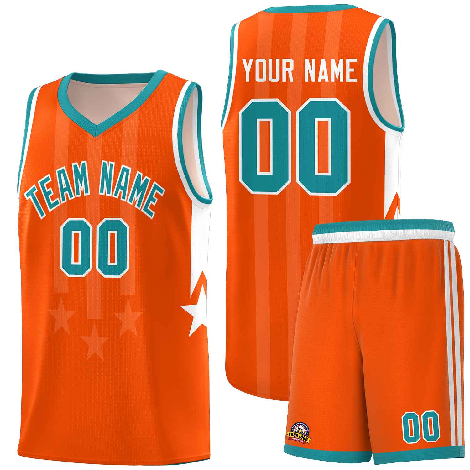 Custom Orange Aqua and White Gradient Star Graffiti Pattern Sports Uniform Basketball Jersey