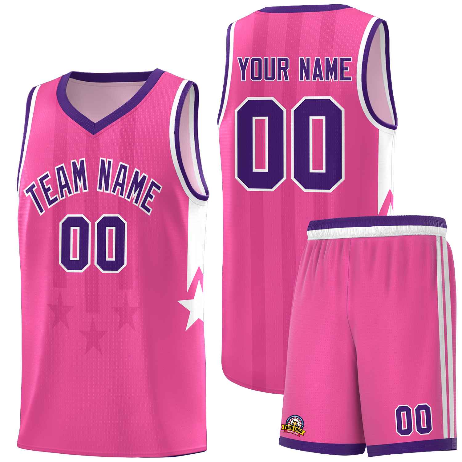 Custom Pink Purple and White Gradient Star Graffiti Pattern Sports Uniform Basketball Jersey