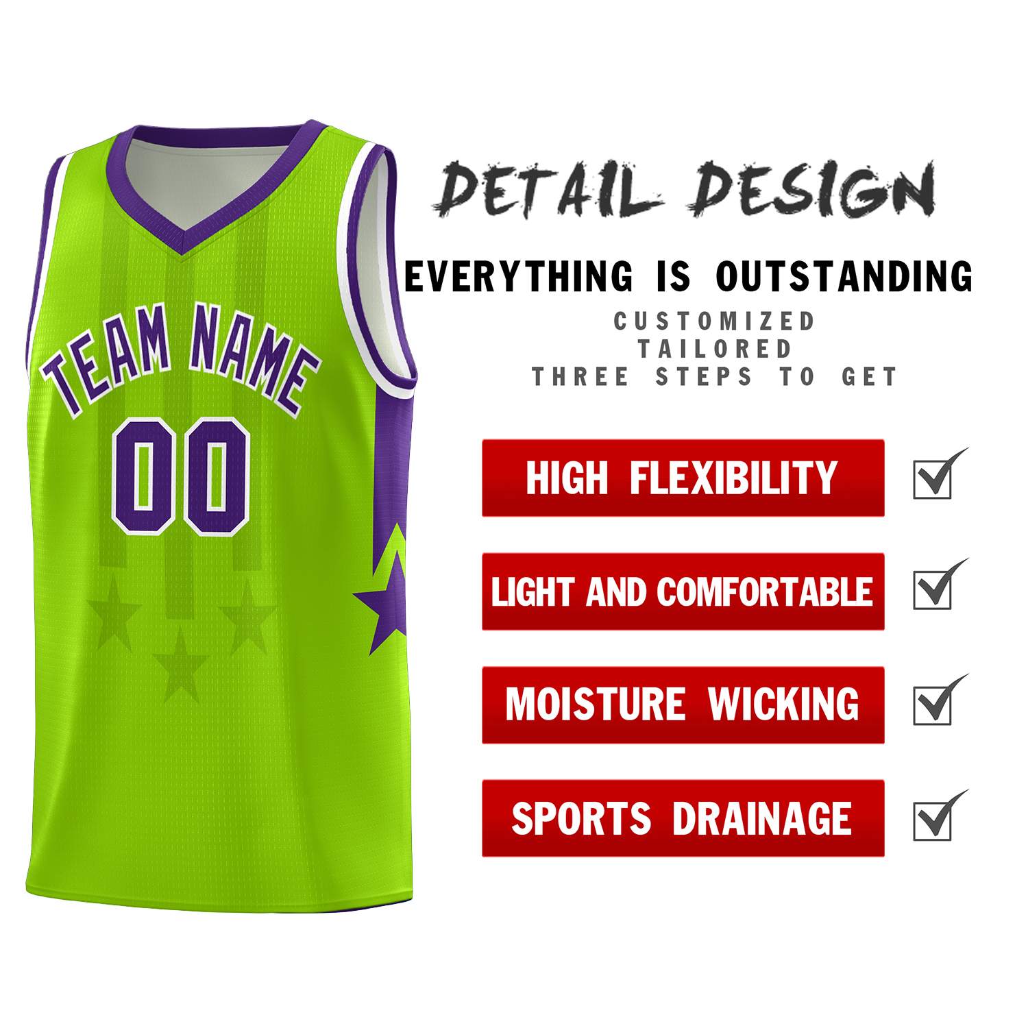 Custom Neon Green Purple and White Gradient Star Graffiti Pattern Sports Uniform Basketball Jersey