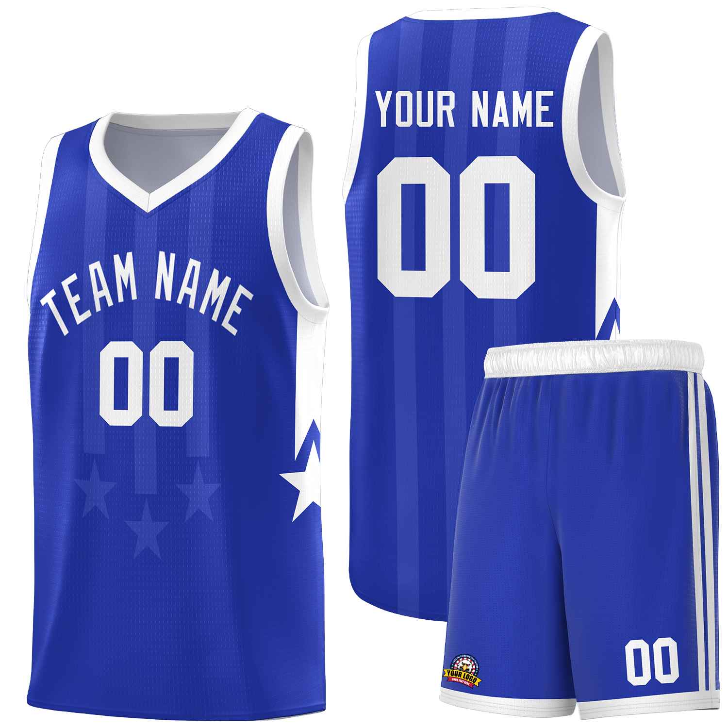 Custom Royal White and White Gradient Star Graffiti Pattern Sports Uniform Basketball Jersey
