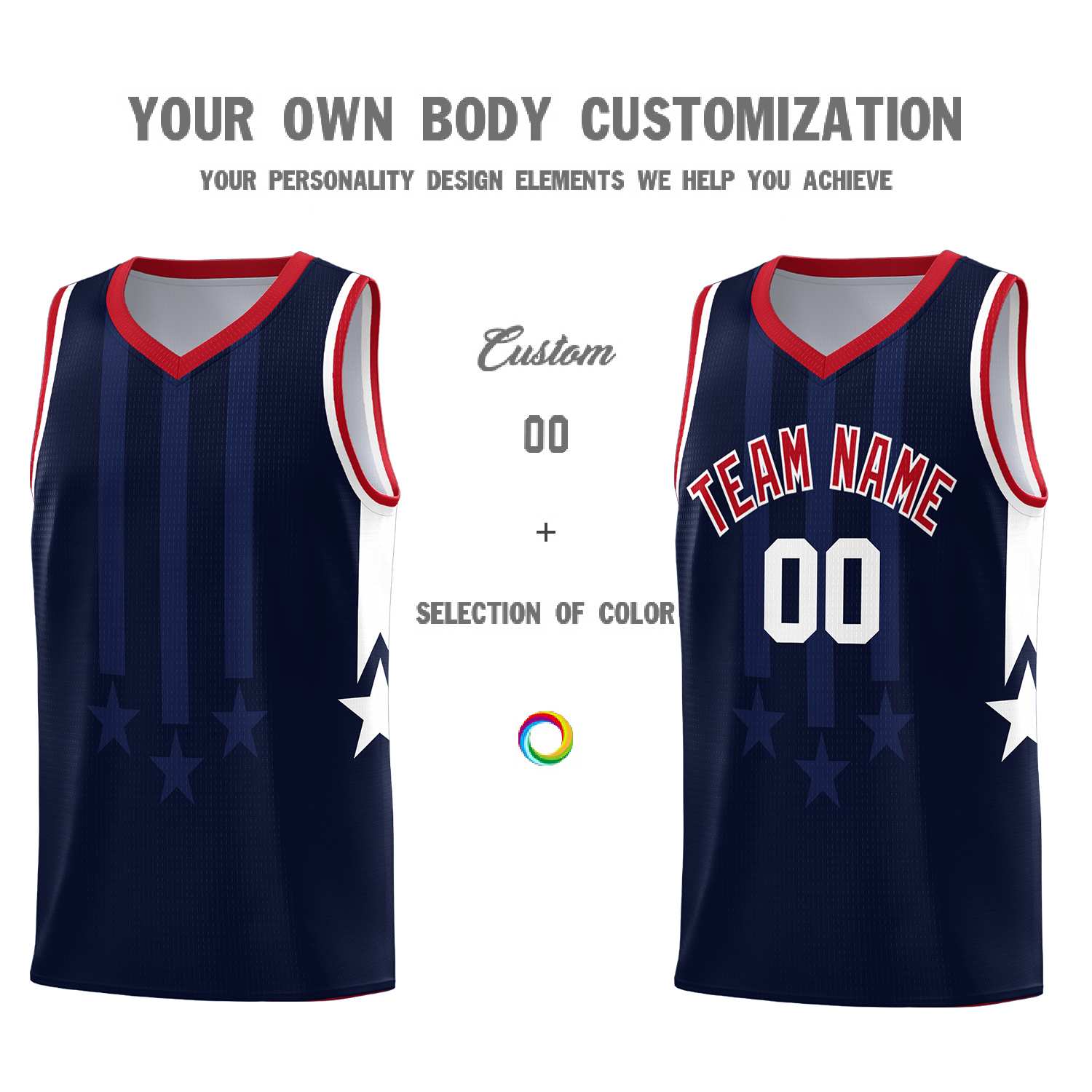 Custom Navy Red and White Gradient Star Graffiti Pattern Sports Uniform Basketball Jersey