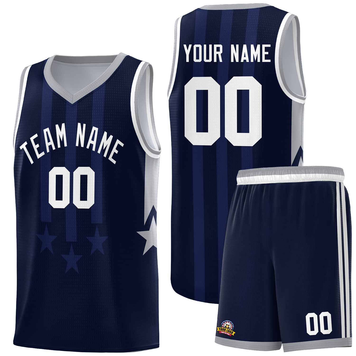 Custom Navy Gray and White Gradient Star Graffiti Pattern Sports Uniform Basketball Jersey