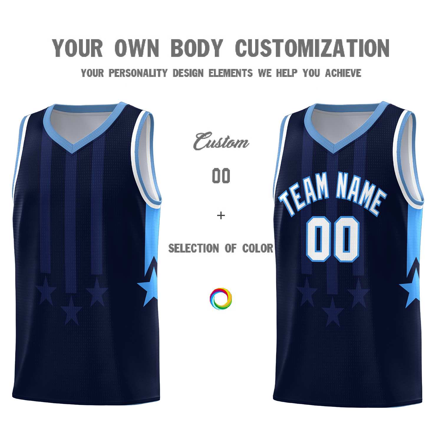 Custom Navy Light Blue and White Gradient Star Graffiti Pattern Sports Uniform Basketball Jersey