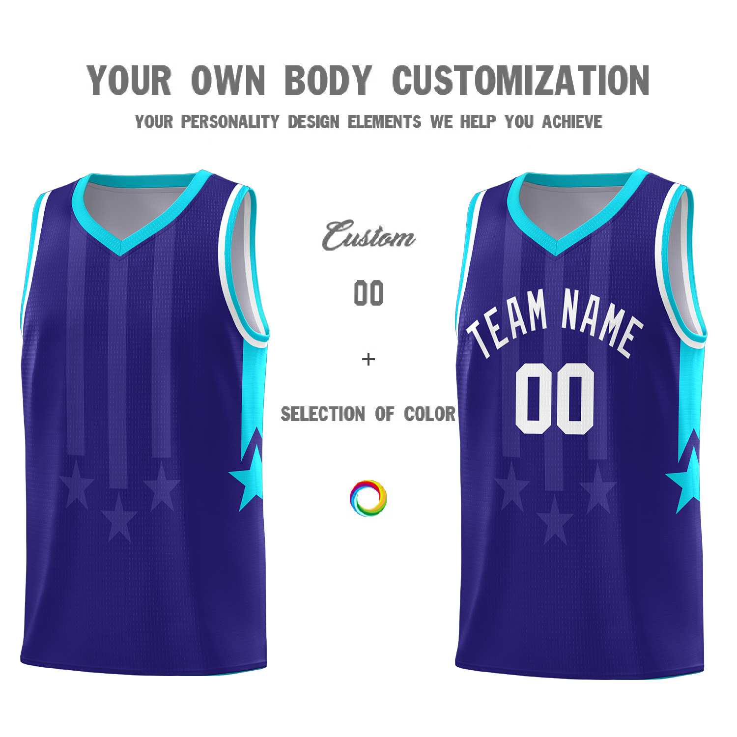 Custom Royal Sky Blue and White Gradient Star Graffiti Pattern Sports Uniform Basketball Jersey