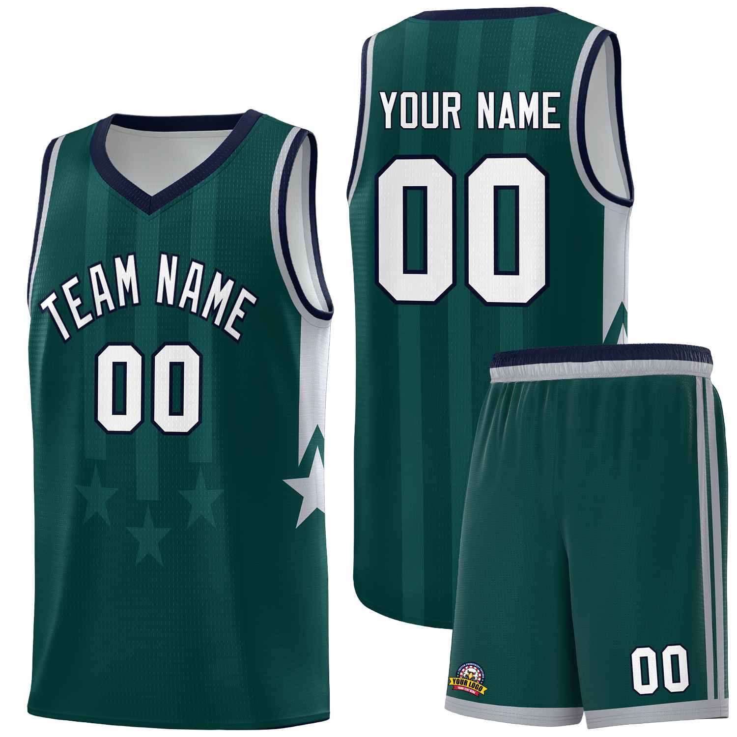 Custom Midnight Green Navy and Gray Gradient Star Graffiti Pattern Sports Uniform Basketball Jersey
