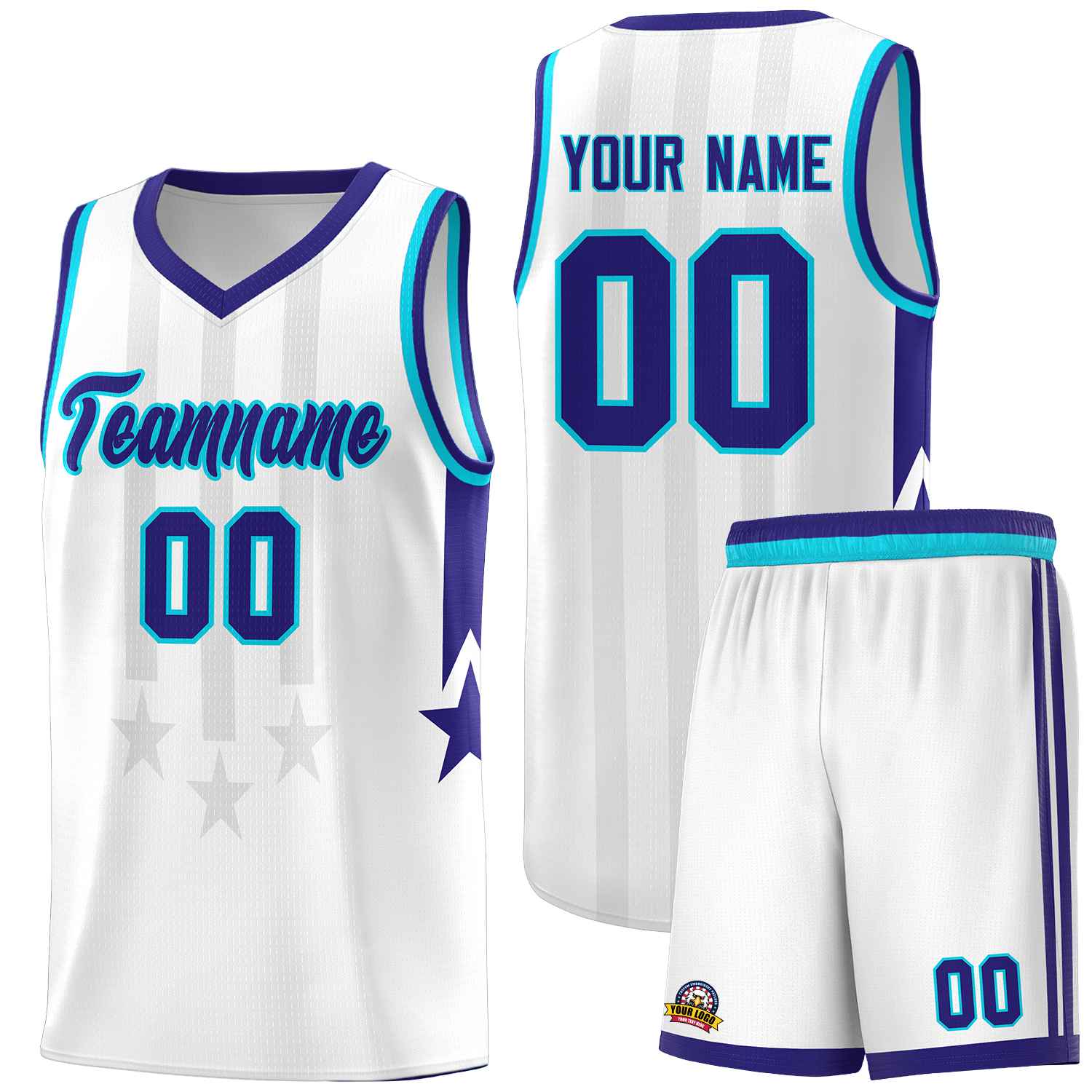 Custom White Purple and Sky Blue Gradient Star Graffiti Pattern Sports Uniform Basketball Jersey