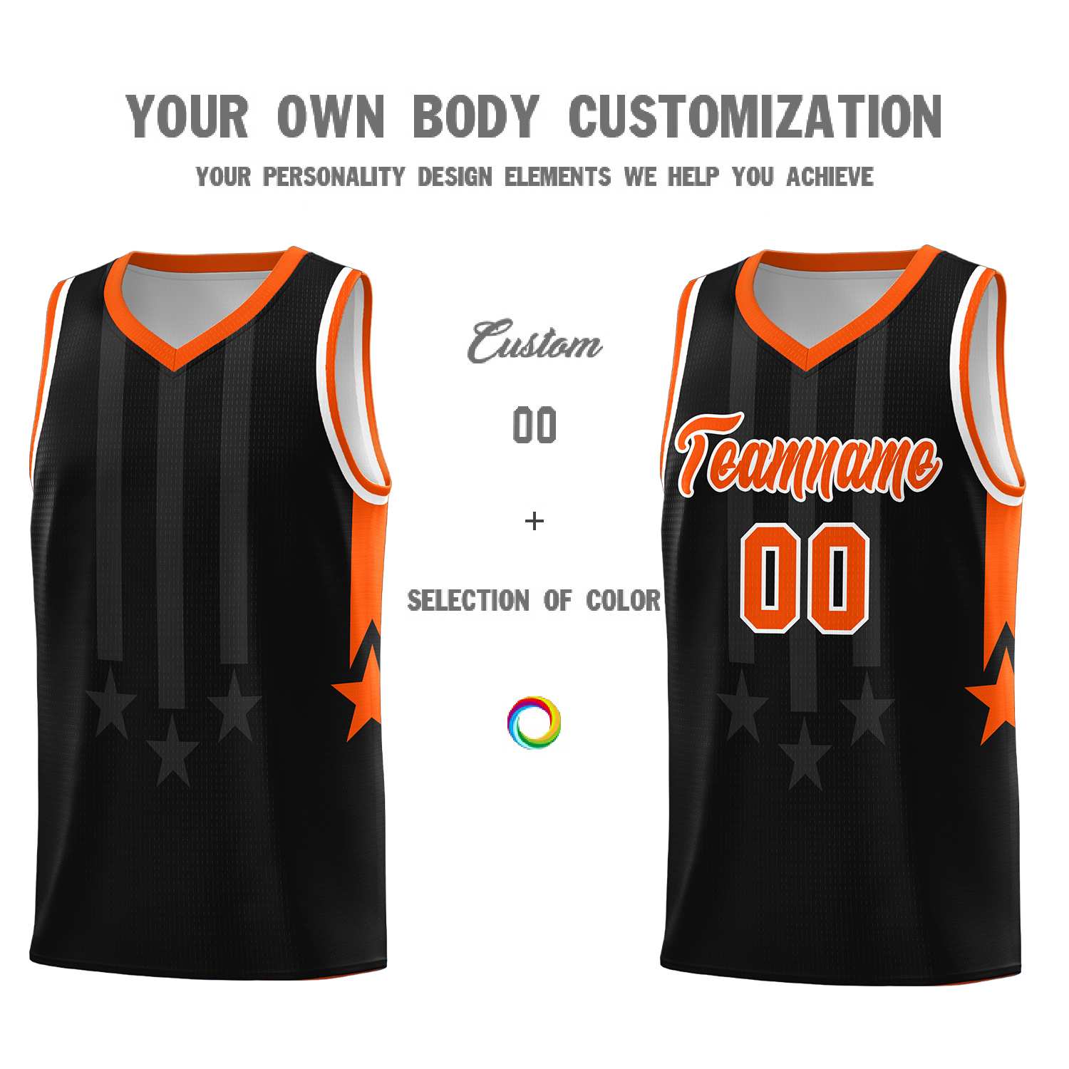 Custom Black Orange and White Gradient Star Graffiti Pattern Sports Uniform Basketball Jersey