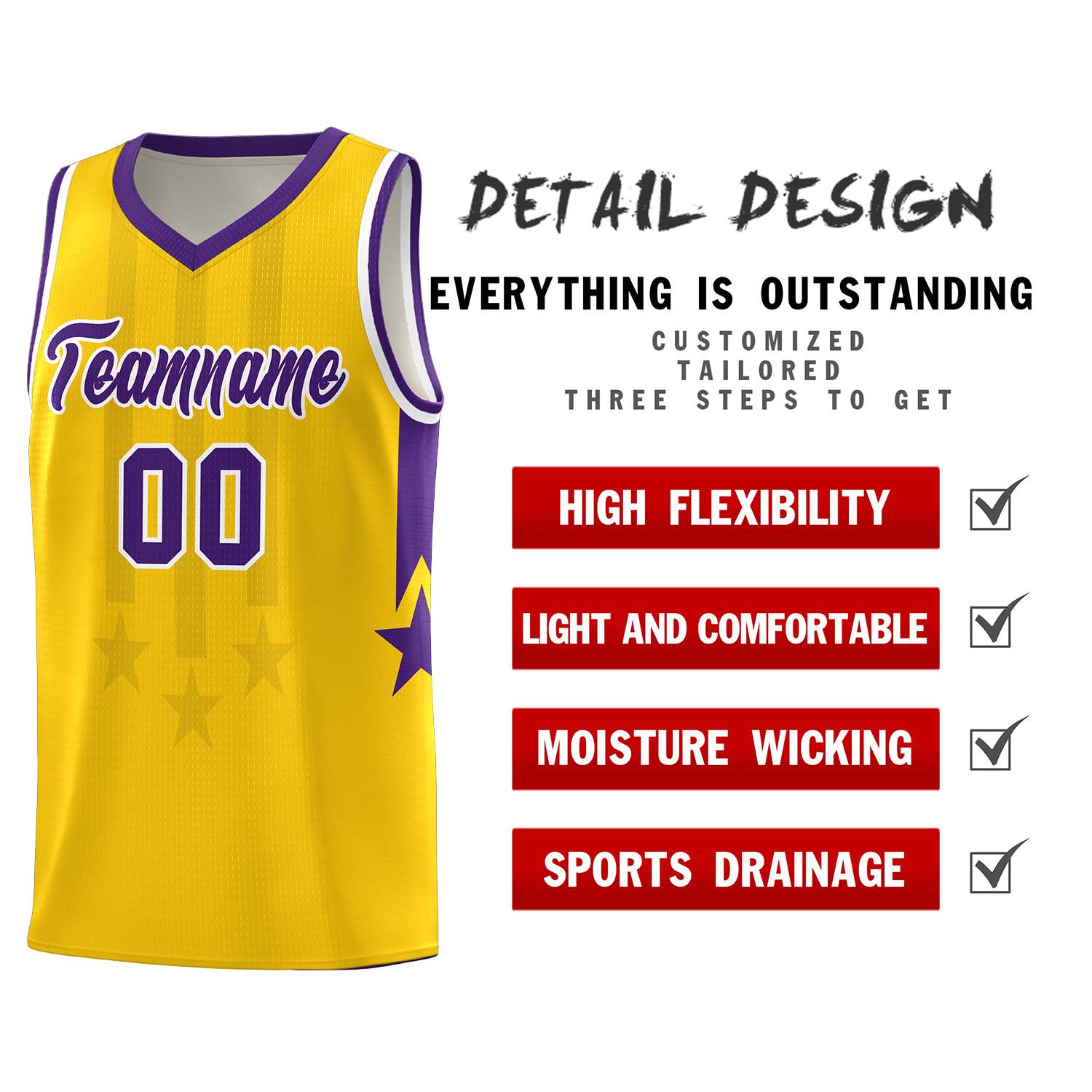 Custom Gold Purple and White Gradient Star Graffiti Pattern Sports Uniform Basketball Jersey