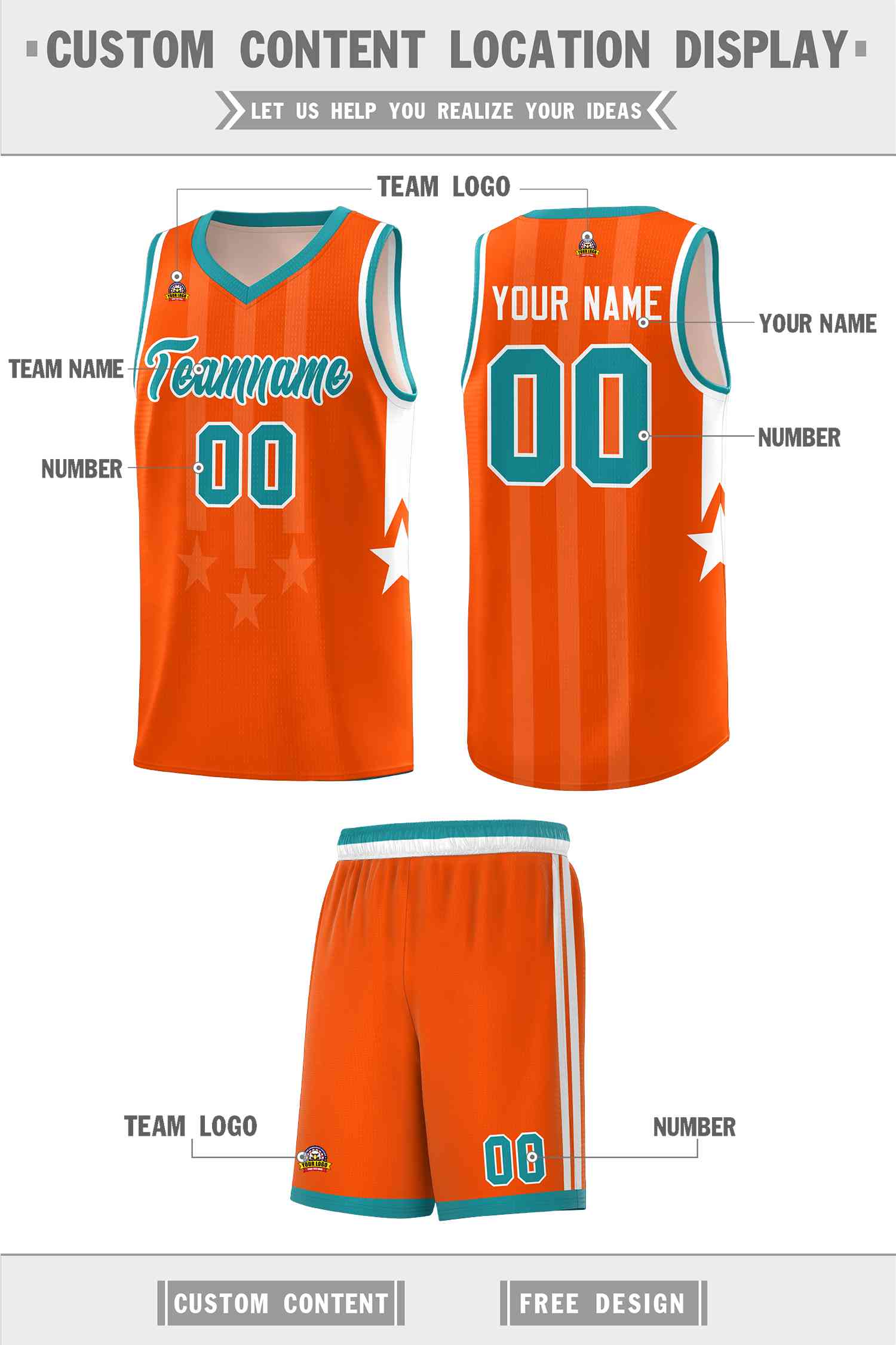 Custom Orange Aqua and White Gradient Star Graffiti Pattern Sports Uniform Basketball Jersey