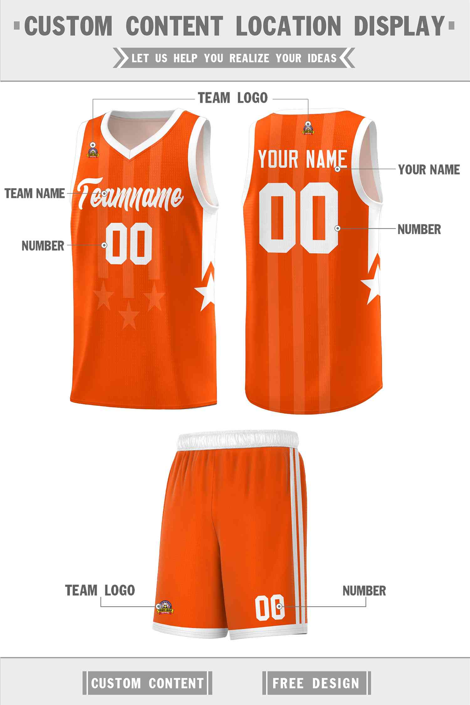 Custom Orange White and White Gradient Star Graffiti Pattern Sports Uniform Basketball Jersey