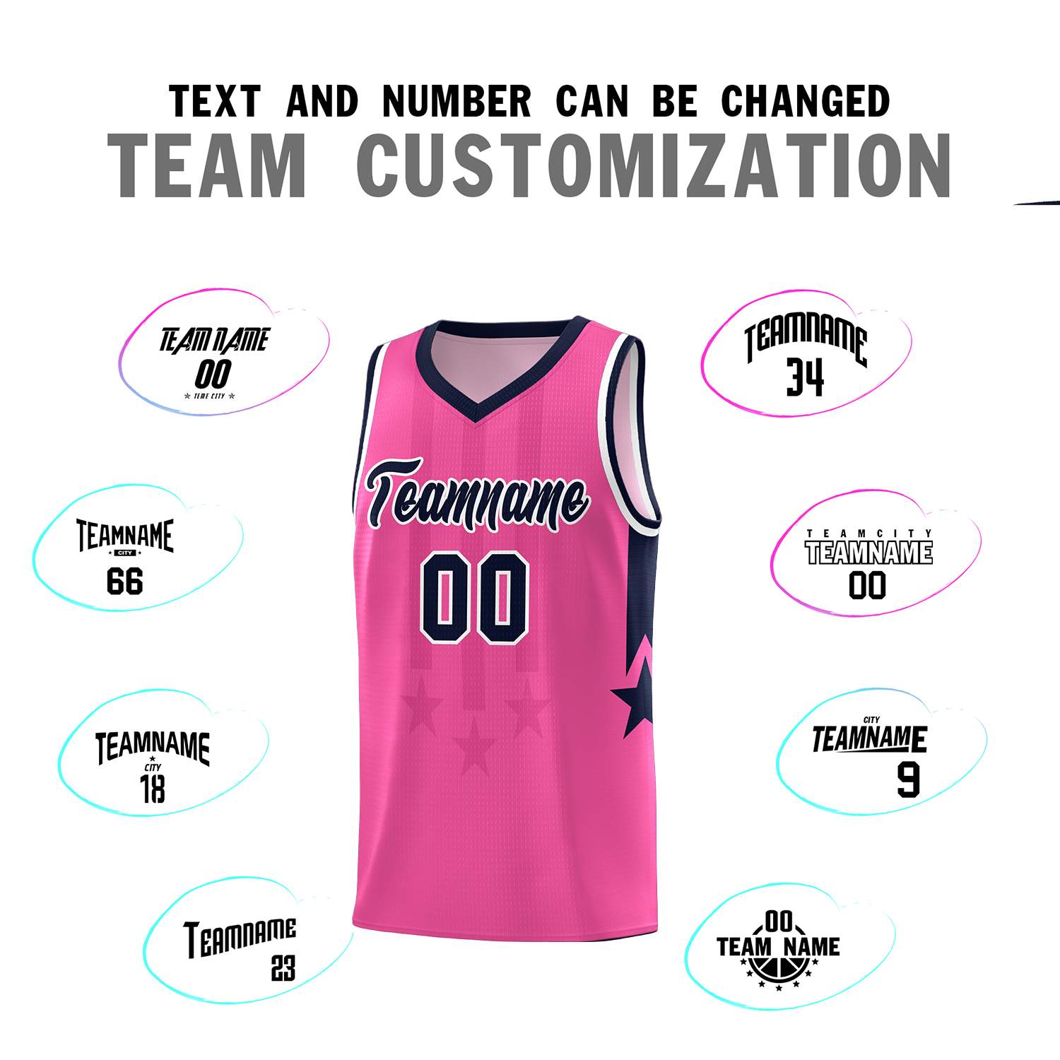Custom Pink Navy and White Gradient Star Graffiti Pattern Sports Uniform Basketball Jersey