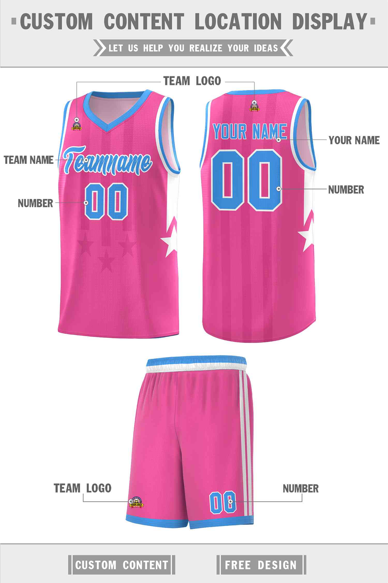 Custom Pink Powder Blue and White Gradient Star Graffiti Pattern Sports Uniform Basketball Jersey