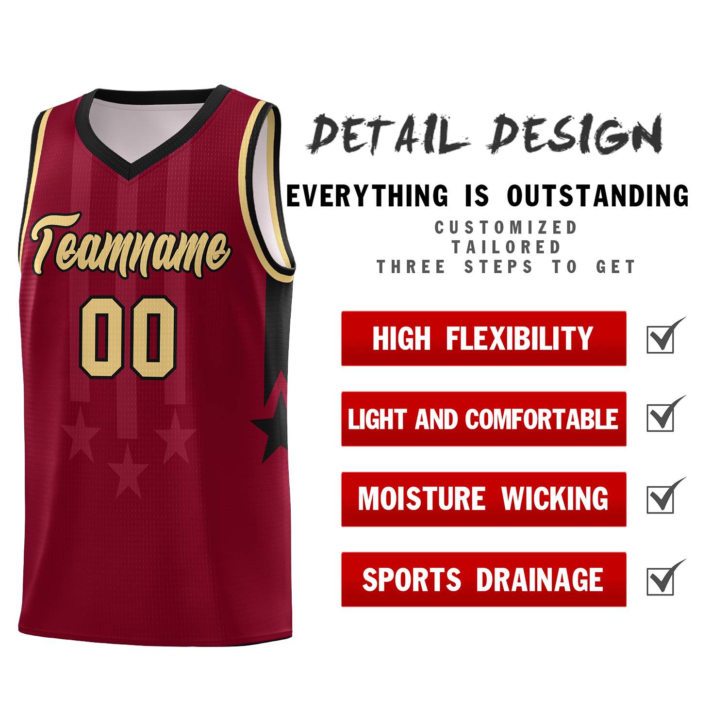 Custom Crimson Black and Khaki Gradient Star Graffiti Pattern Sports Uniform Basketball Jersey