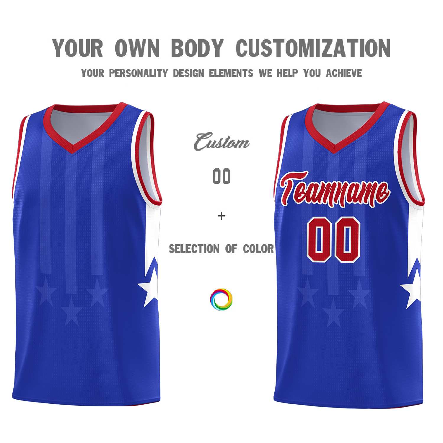 Custom Royal Red and White Gradient Star Graffiti Pattern Sports Uniform Basketball Jersey