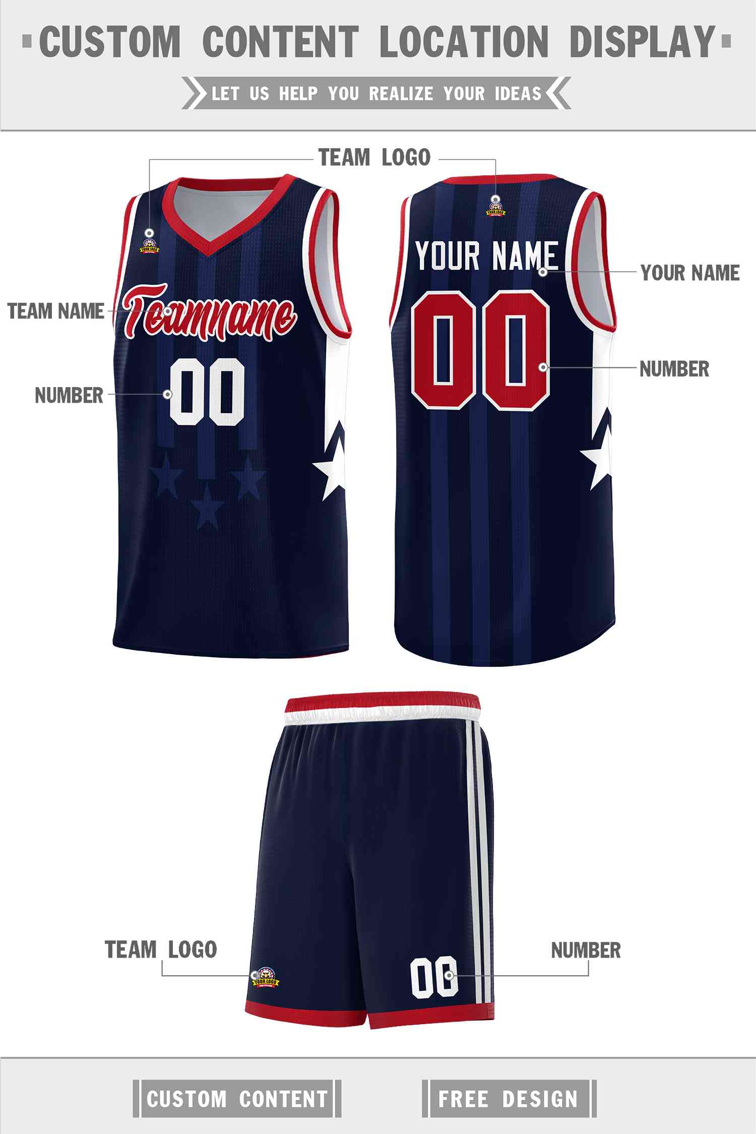Custom Navy Red and White Gradient Star Graffiti Pattern Sports Uniform Basketball Jersey