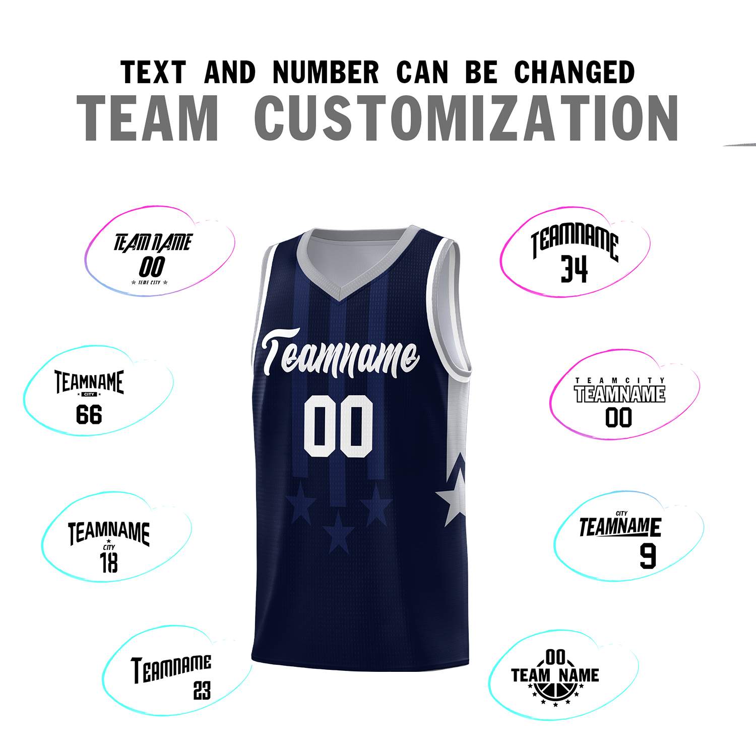 Custom Navy Gray and White Gradient Star Graffiti Pattern Sports Uniform Basketball Jersey