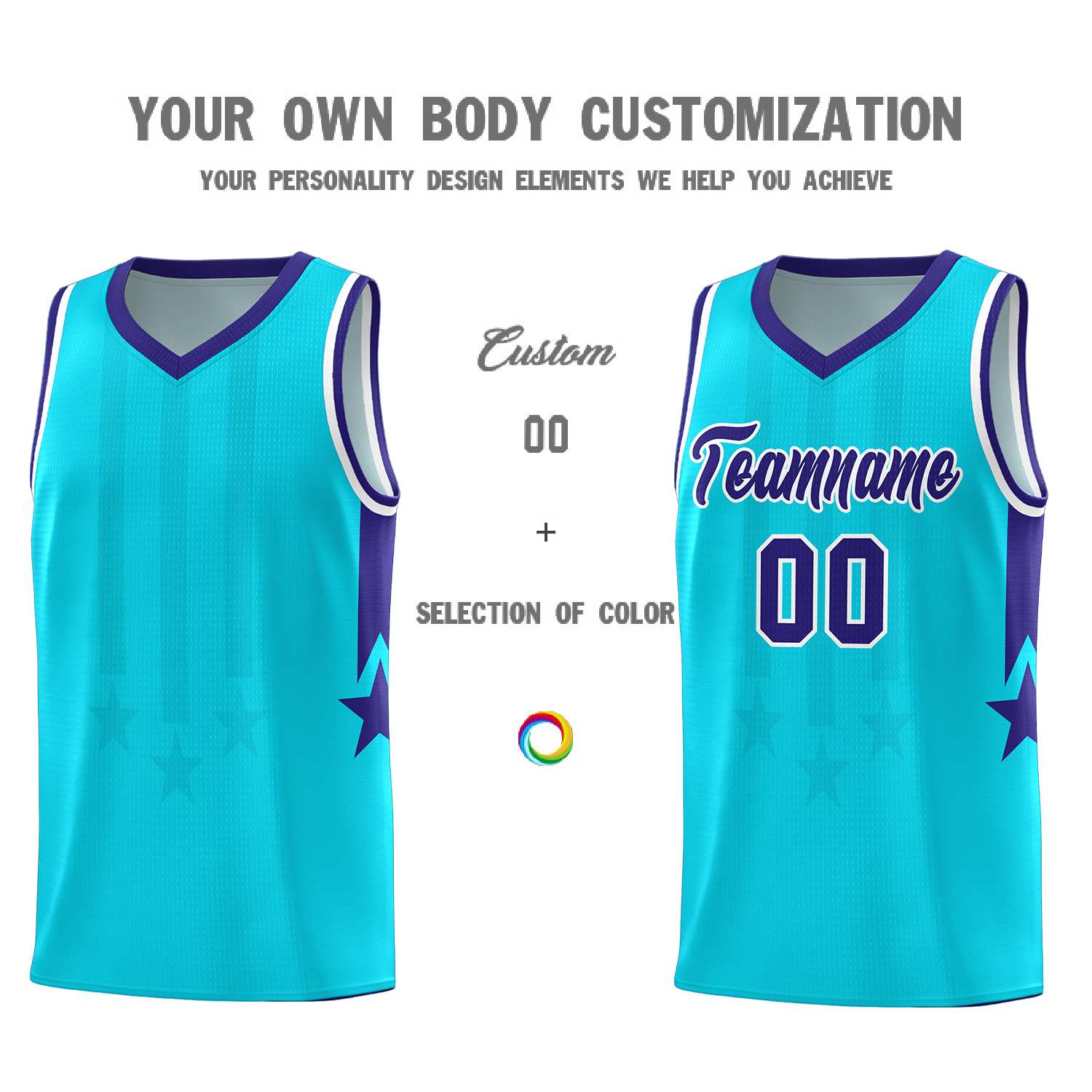 Custom Sky Blue Purple and White Gradient Star Graffiti Pattern Sports Uniform Basketball Jersey