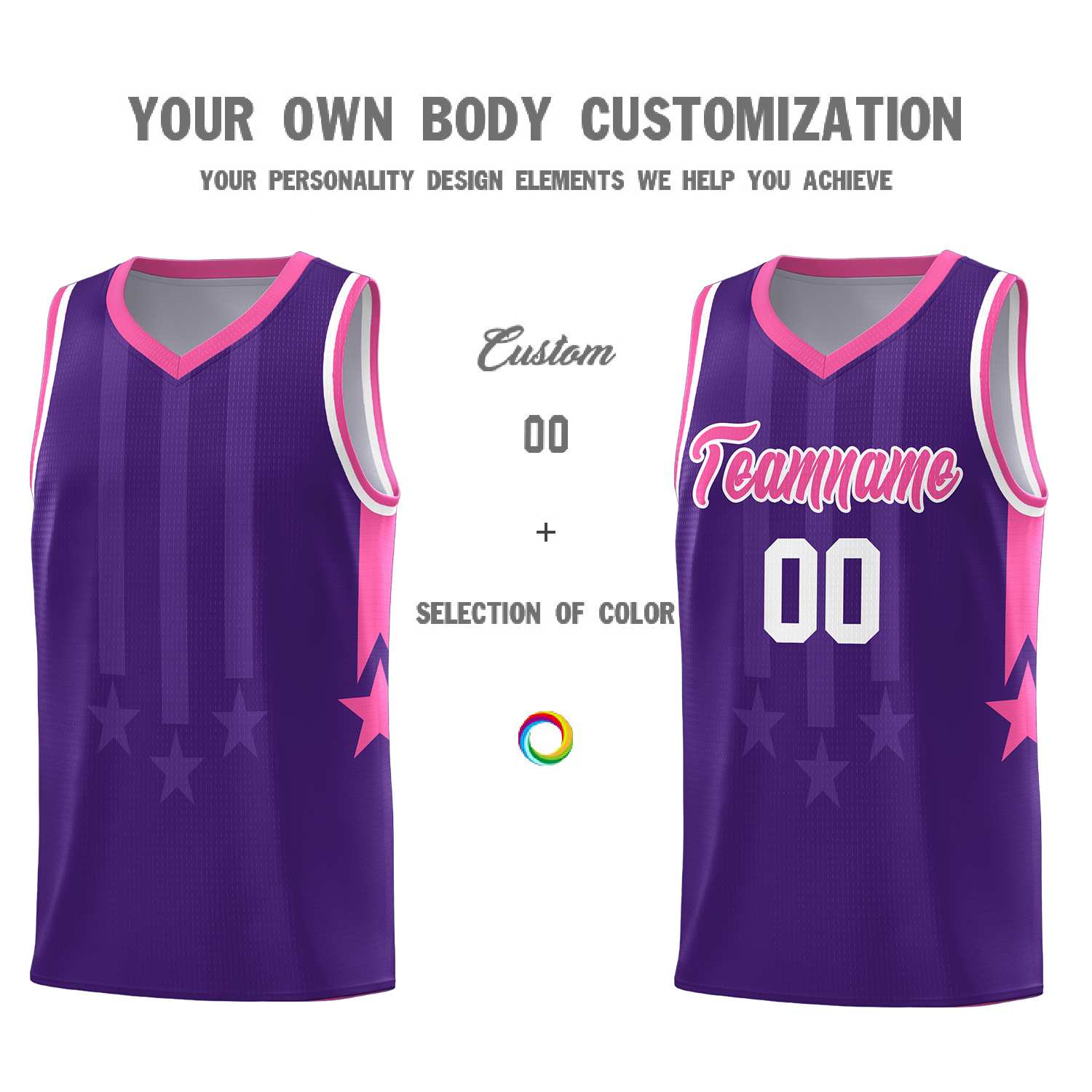 Custom Purple Pink and White Gradient Star Graffiti Pattern Sports Uniform Basketball Jersey