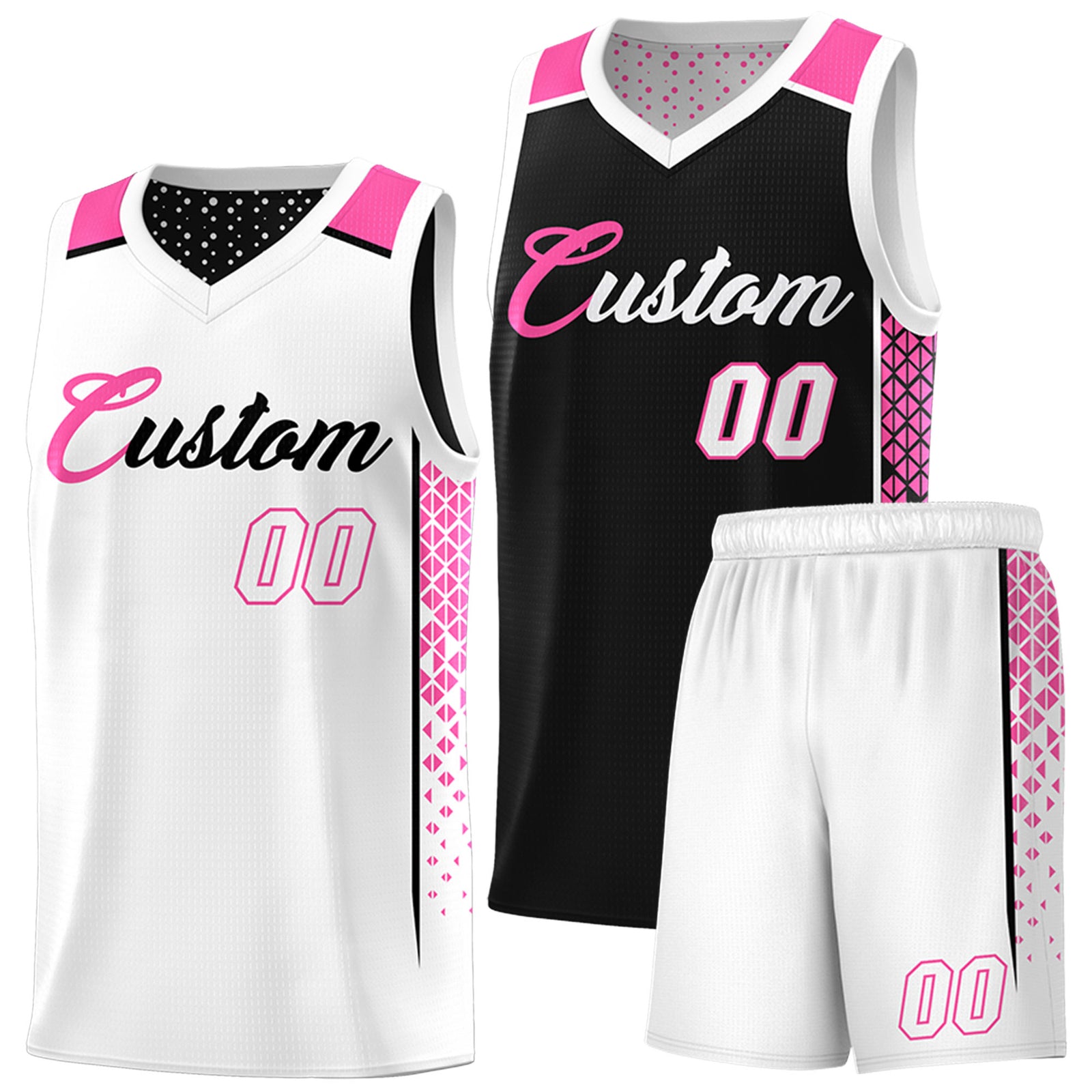 Custom Black White Side Gradient Patttern Double Side Sports Uniform Basketball Jersey