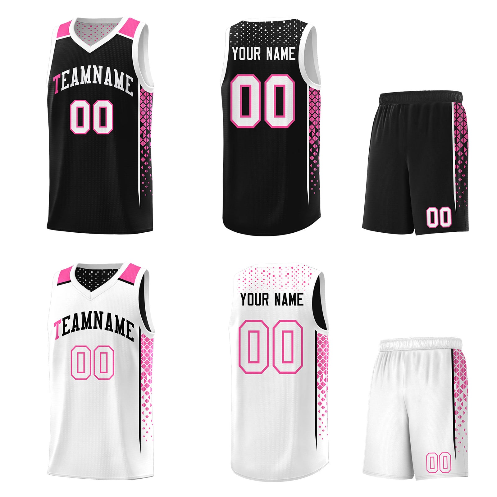 Custom Black White Side Gradient Patttern Double Side Sports Uniform Basketball Jersey