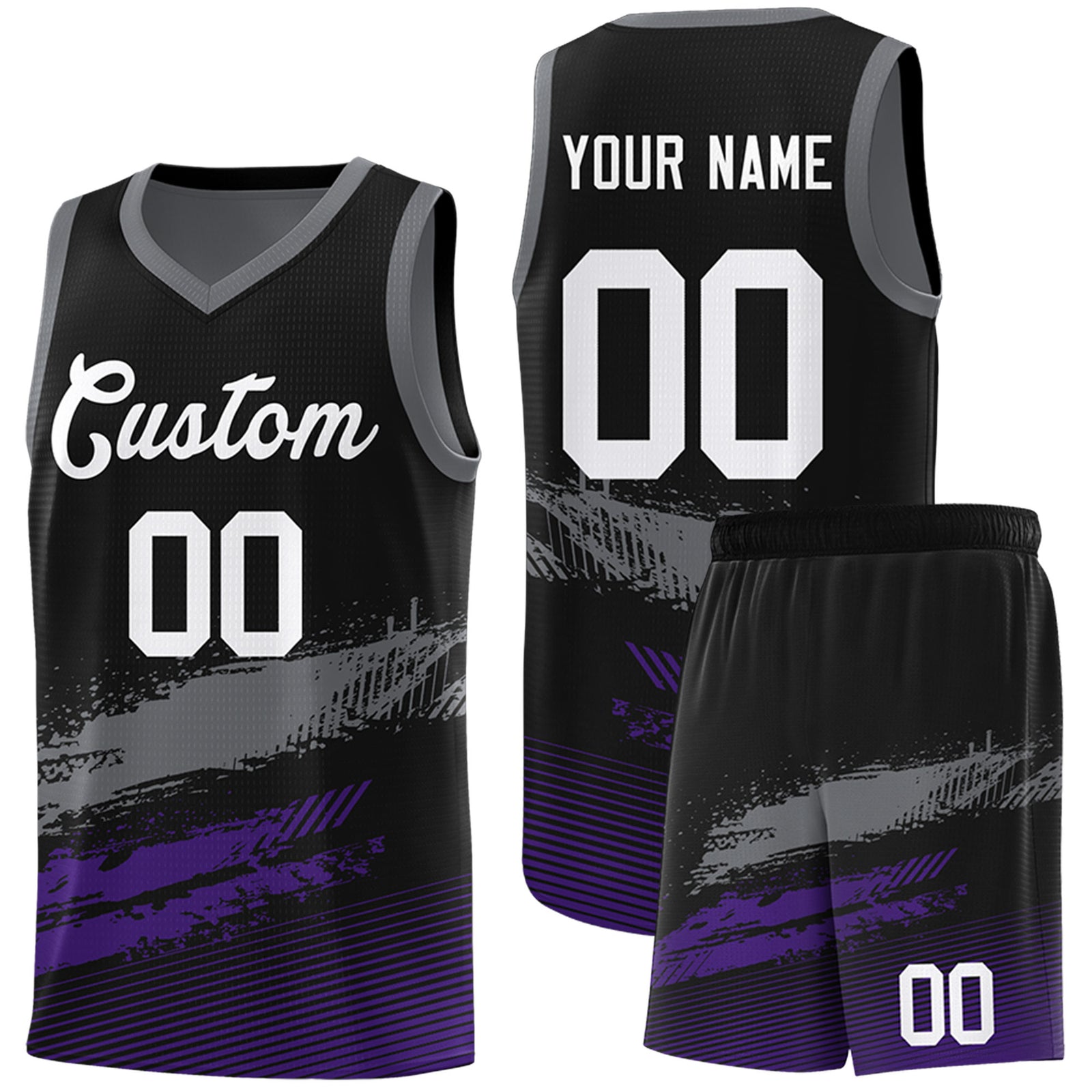 Custom Black Grey and Purple Graffiti Pattern Sports Uniform Basketball Jersey