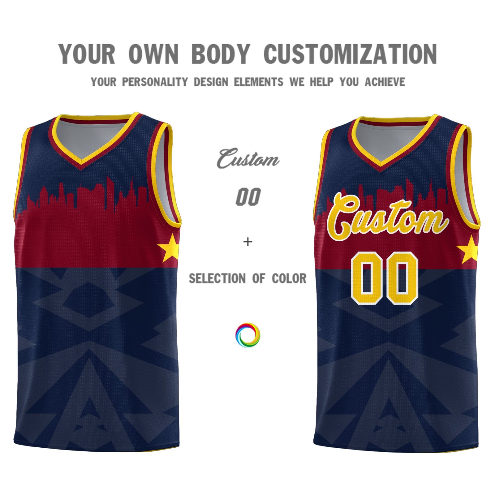 Custom Navy Personalized City Silhouette Pattern Sports Uniform Basketball Jersey