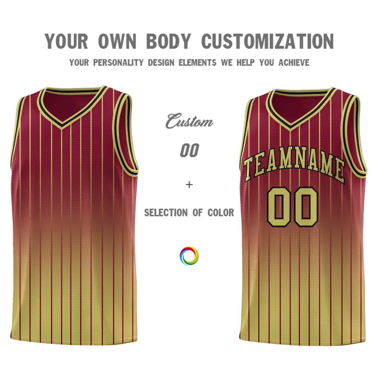 Custom Crimson Old Gold Gradient Fashion Sets Sports Stripe Uniform Basketball Jersey