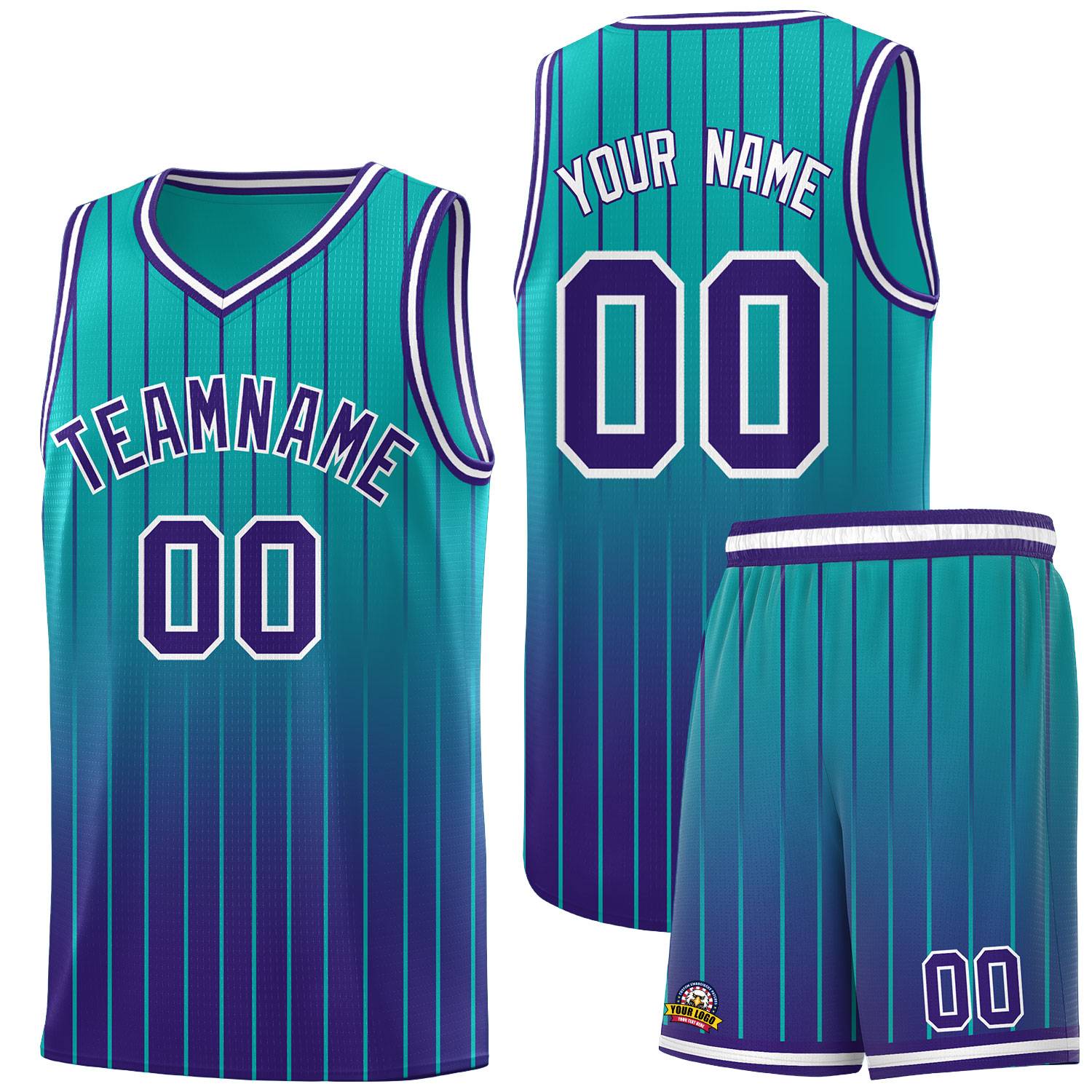 Custom Aqua Purple Gradient Fashion Sets Sports Stripe Uniform Basketball Jersey