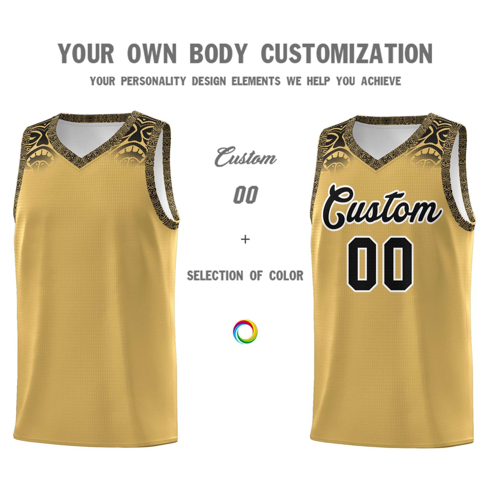Custom Old Gold Black Personalized Indians Print Sets Sports Uniform Basketball Jersey